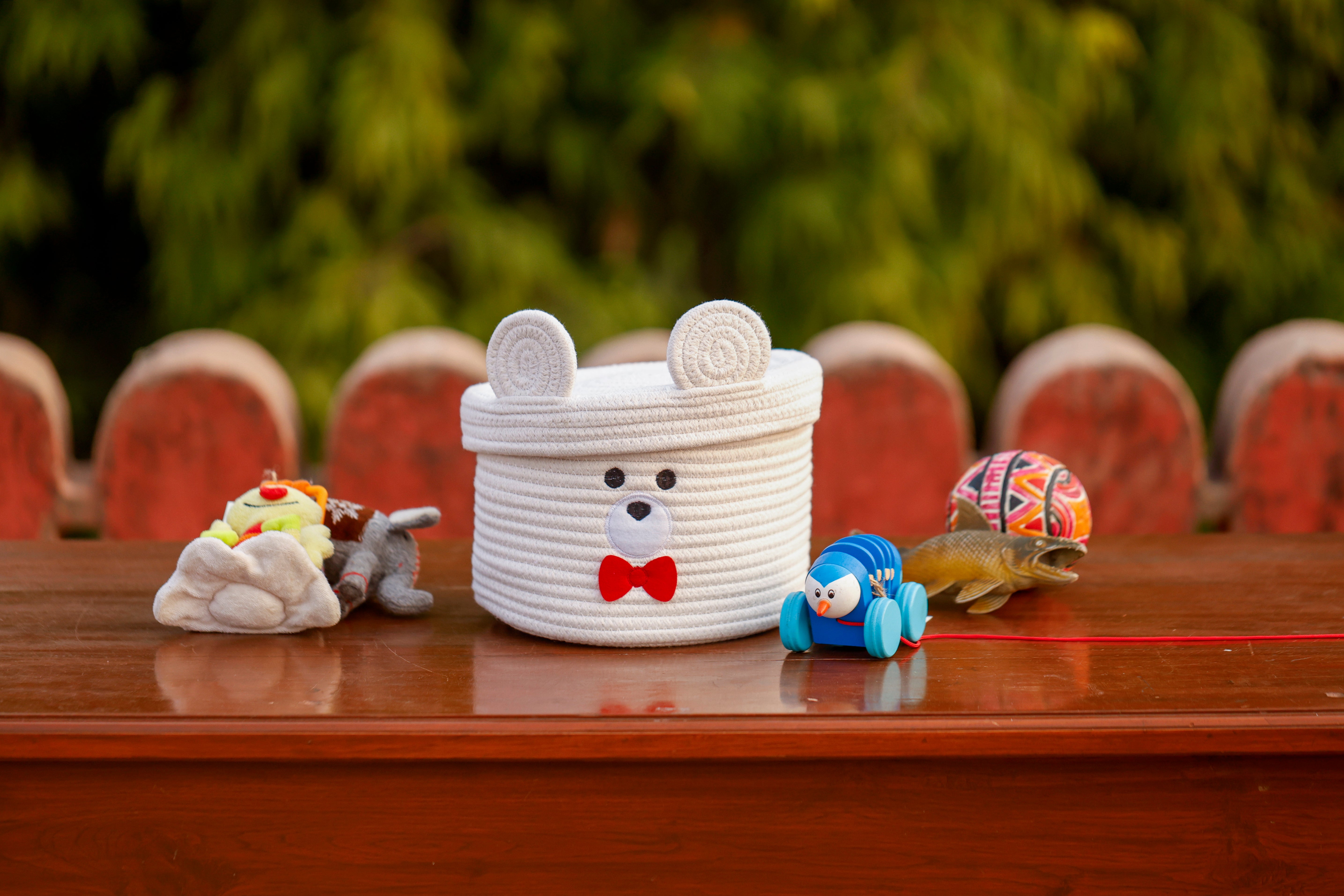 Basket Teddy Bear White