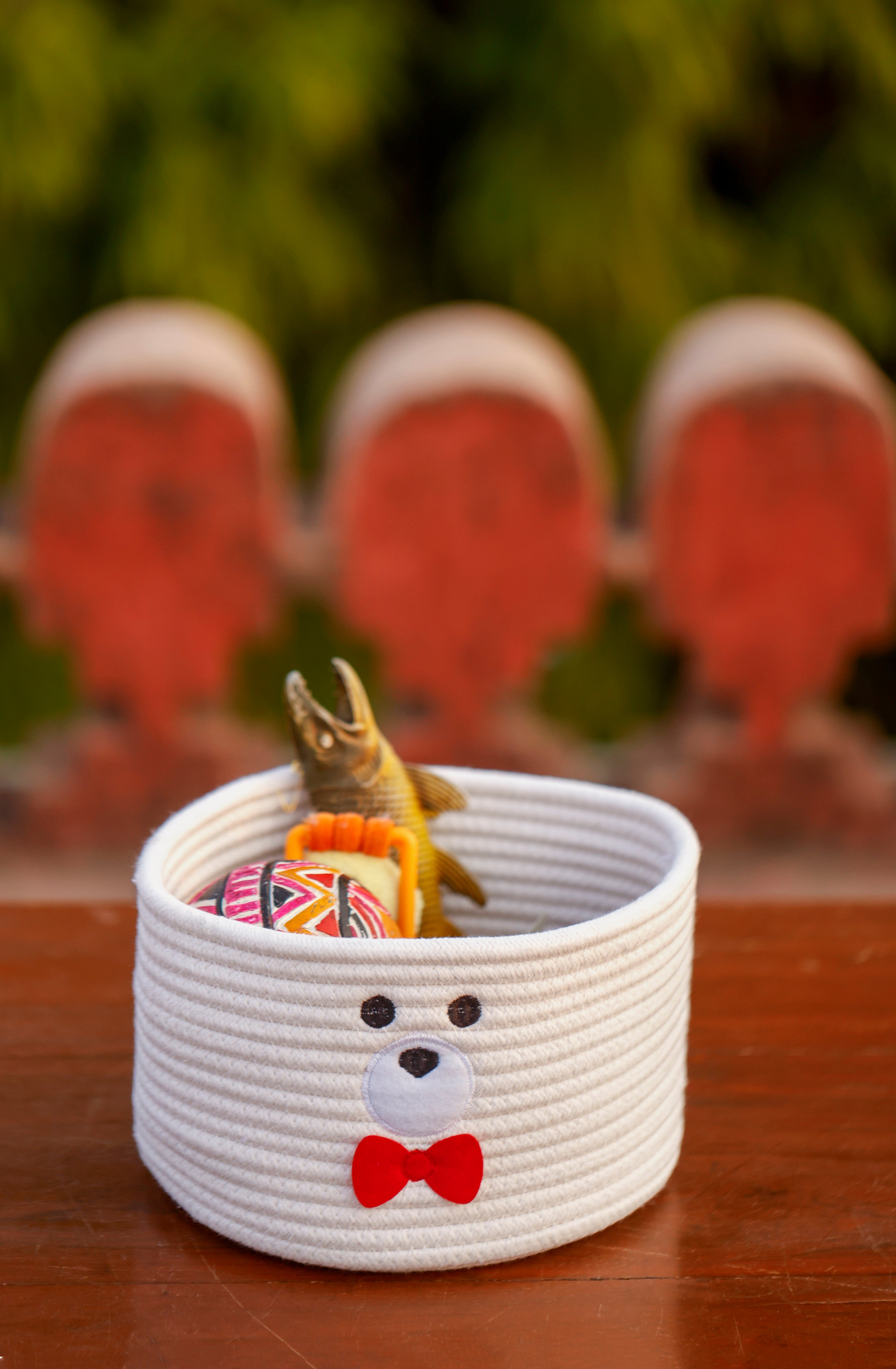 Basket Teddy Bear White