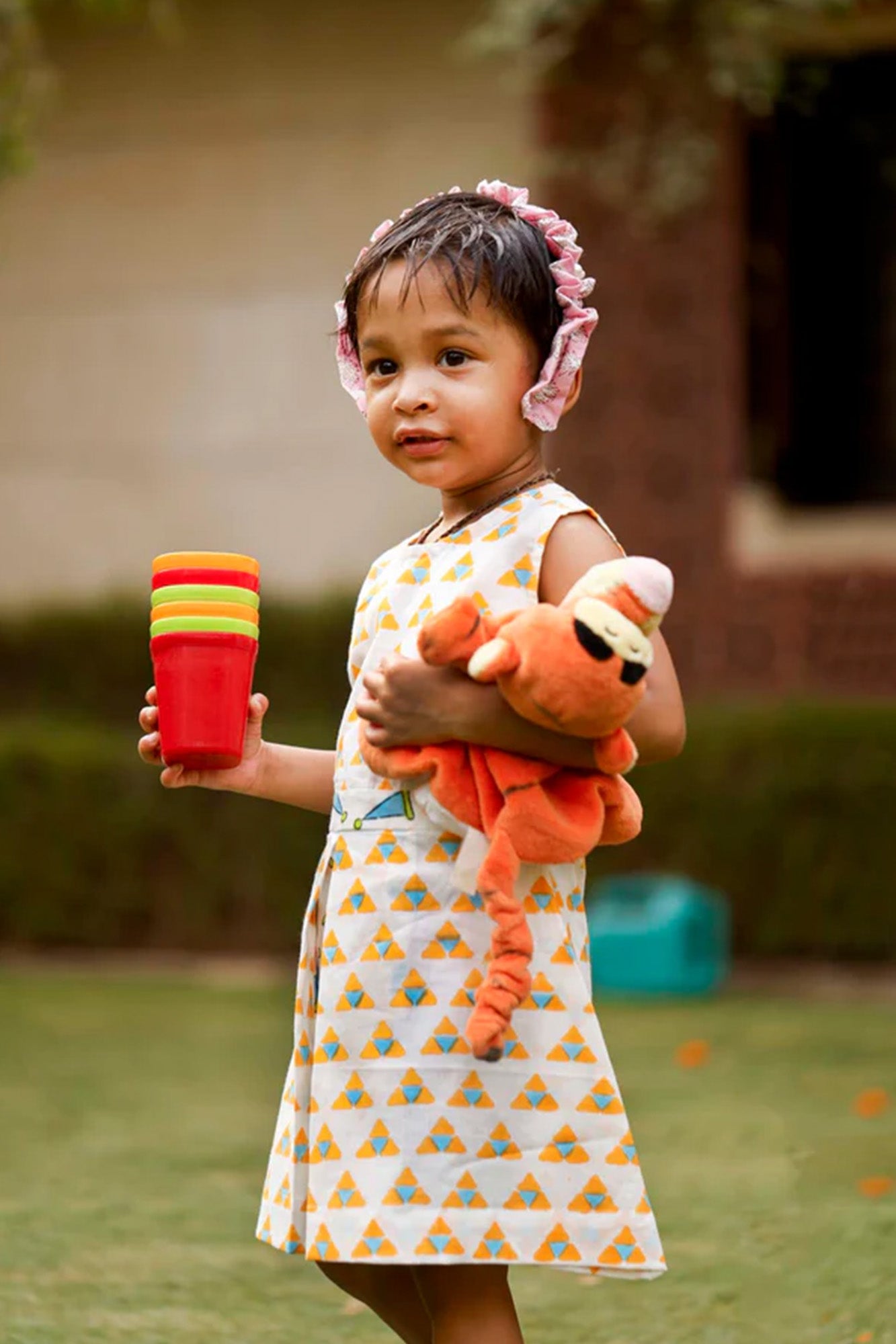 Triangle Orange Girl Box Pleat Frock