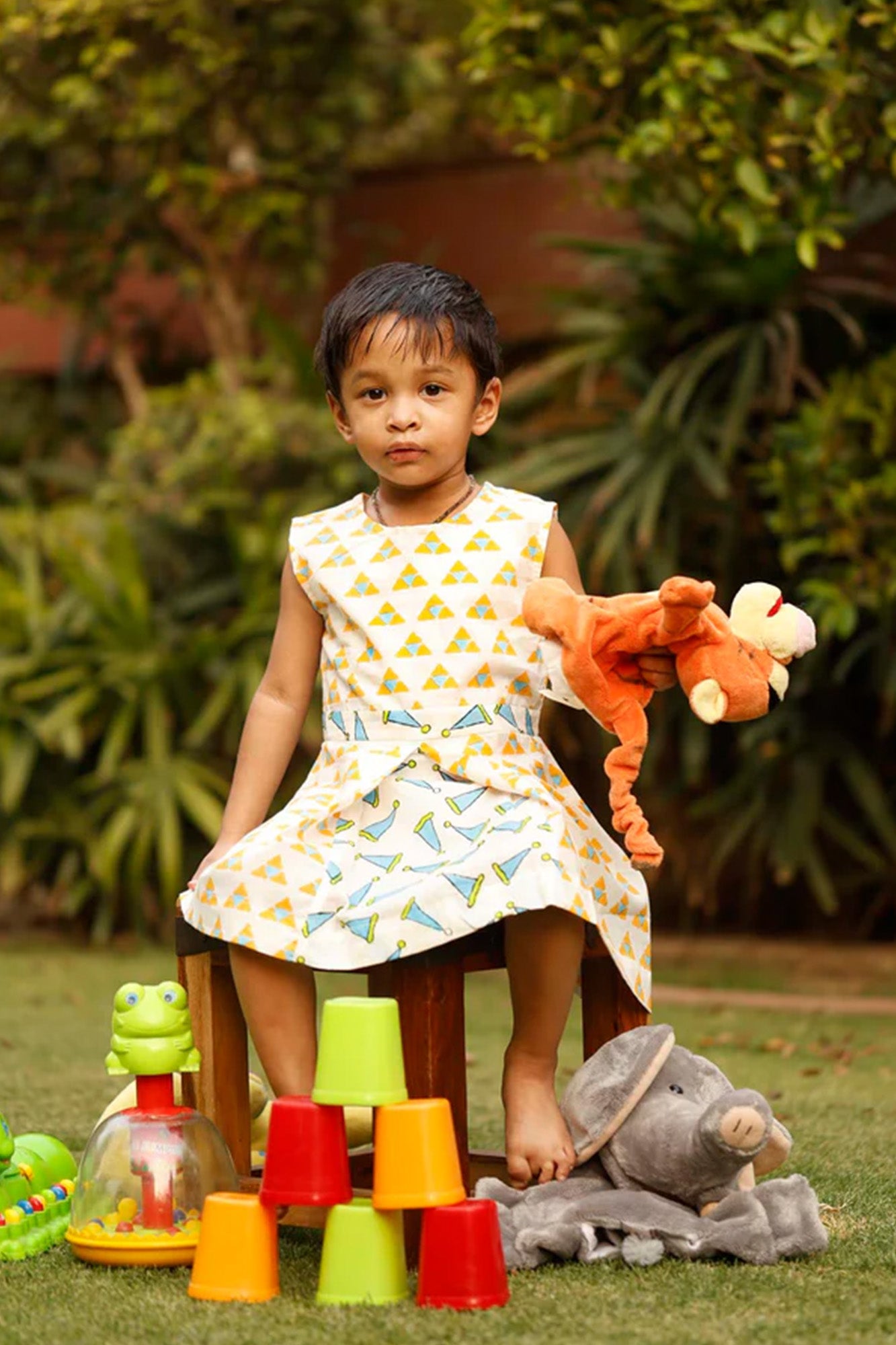 Triangle Orange Girl Box Pleat Frock
