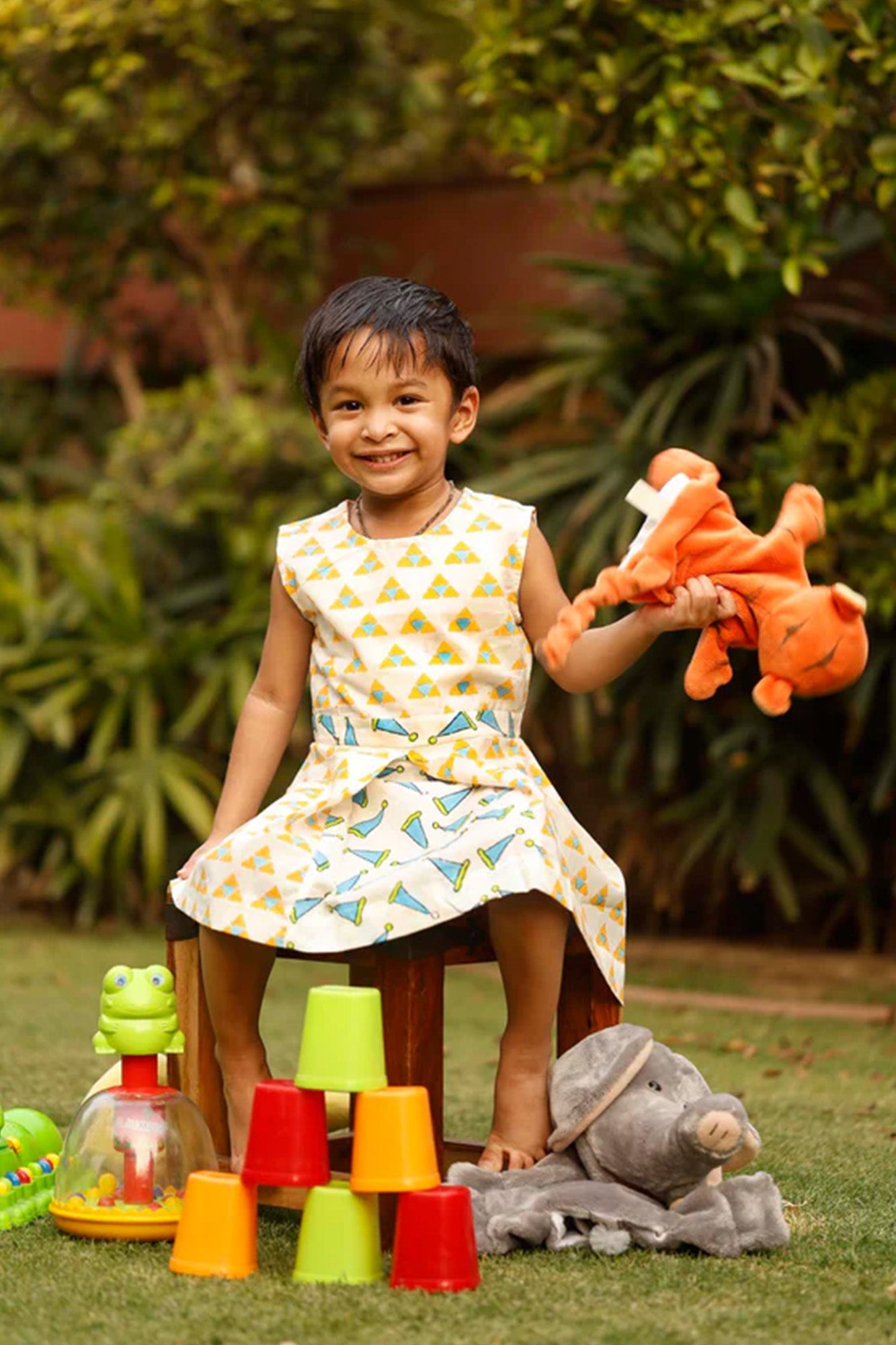Triangle Orange Girl Box Pleat Frock