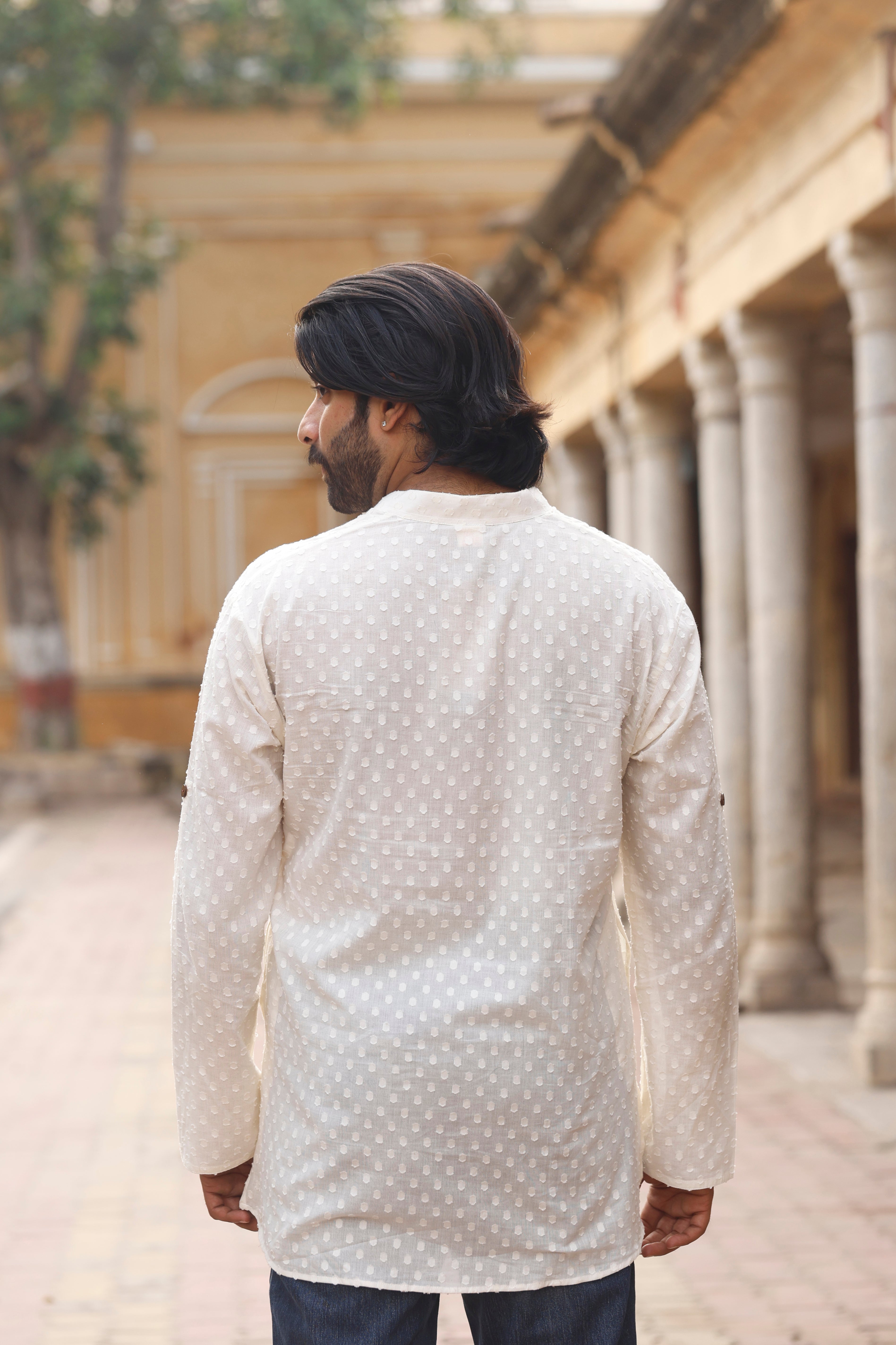 White Dobby Short Kurta