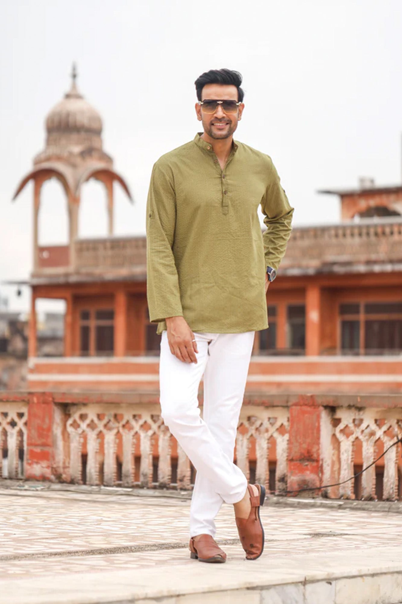 Green Kantha Short Kurta