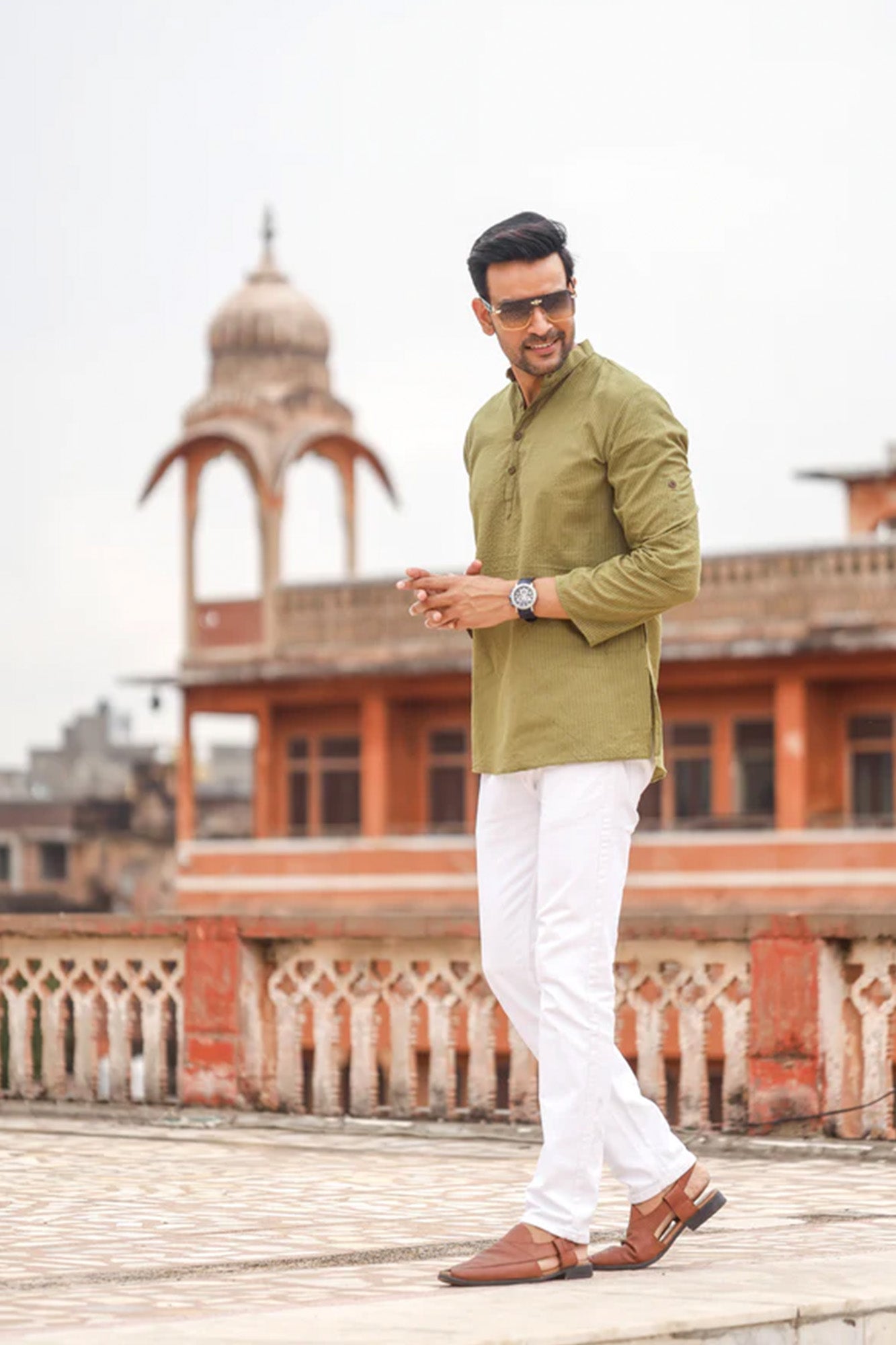 Green Kantha Short Kurta