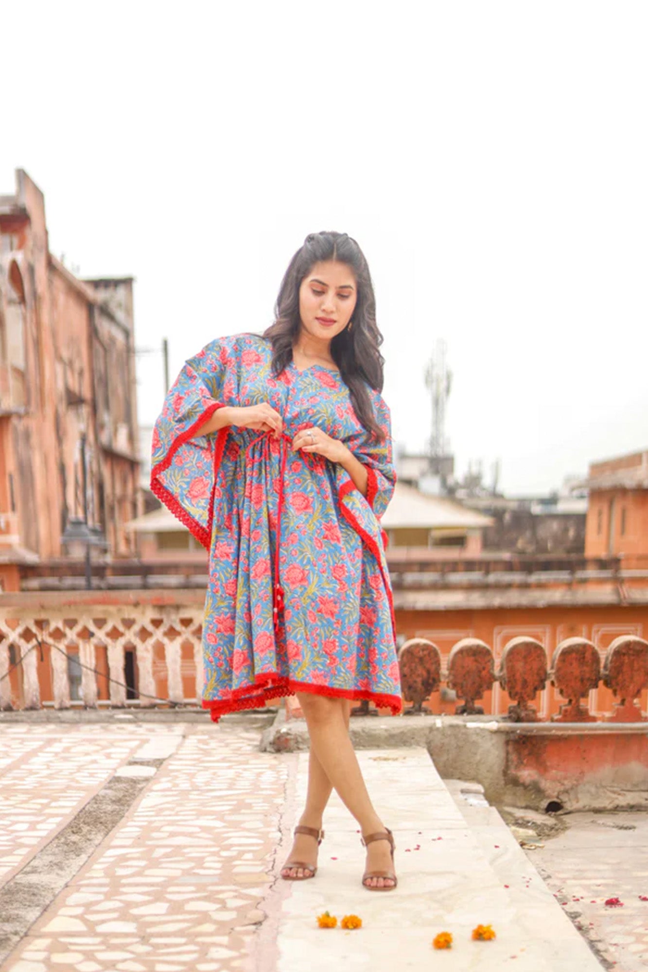 Blue Floral Short Kaftaan