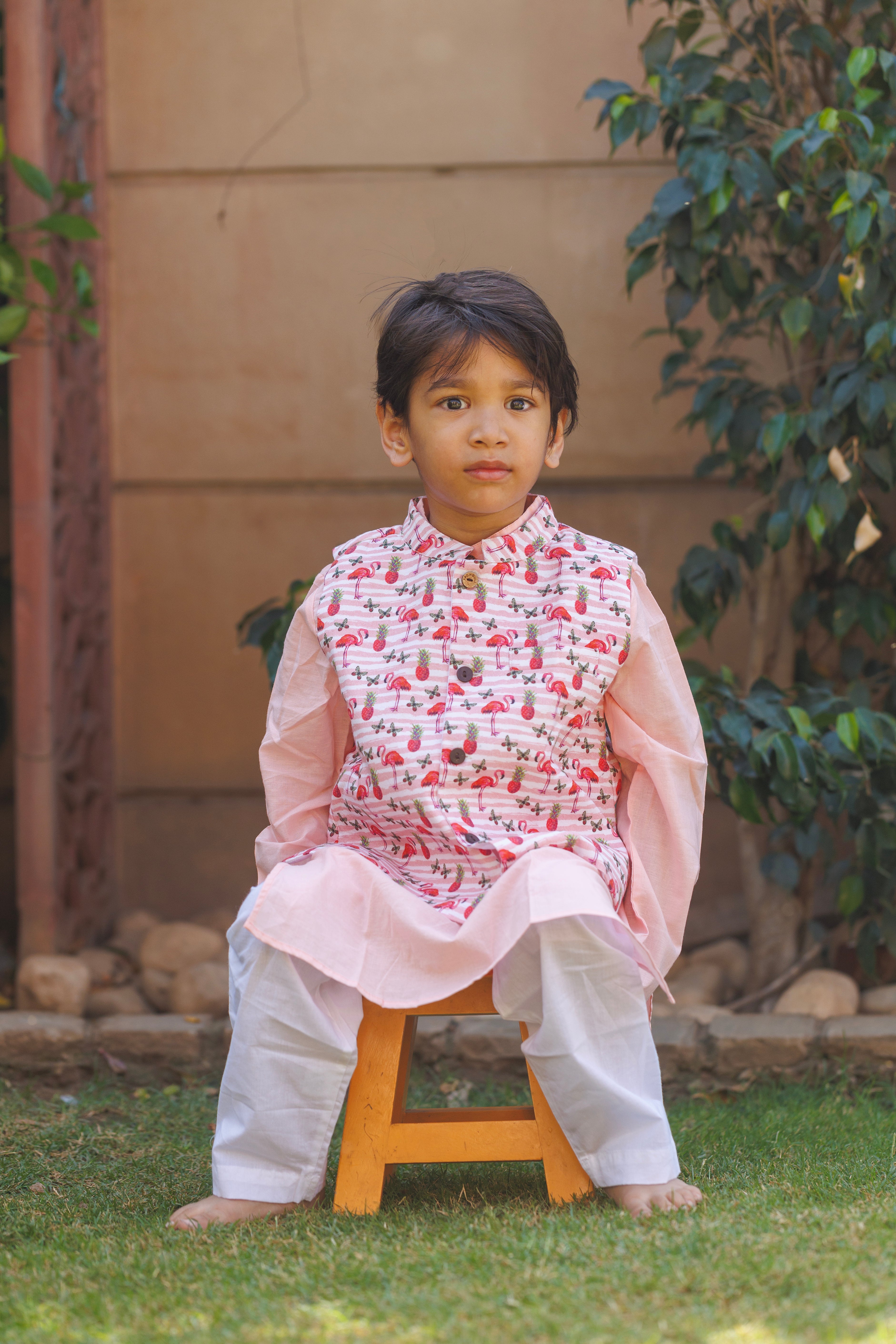 Peach Flamingo Kurta & Koti Set