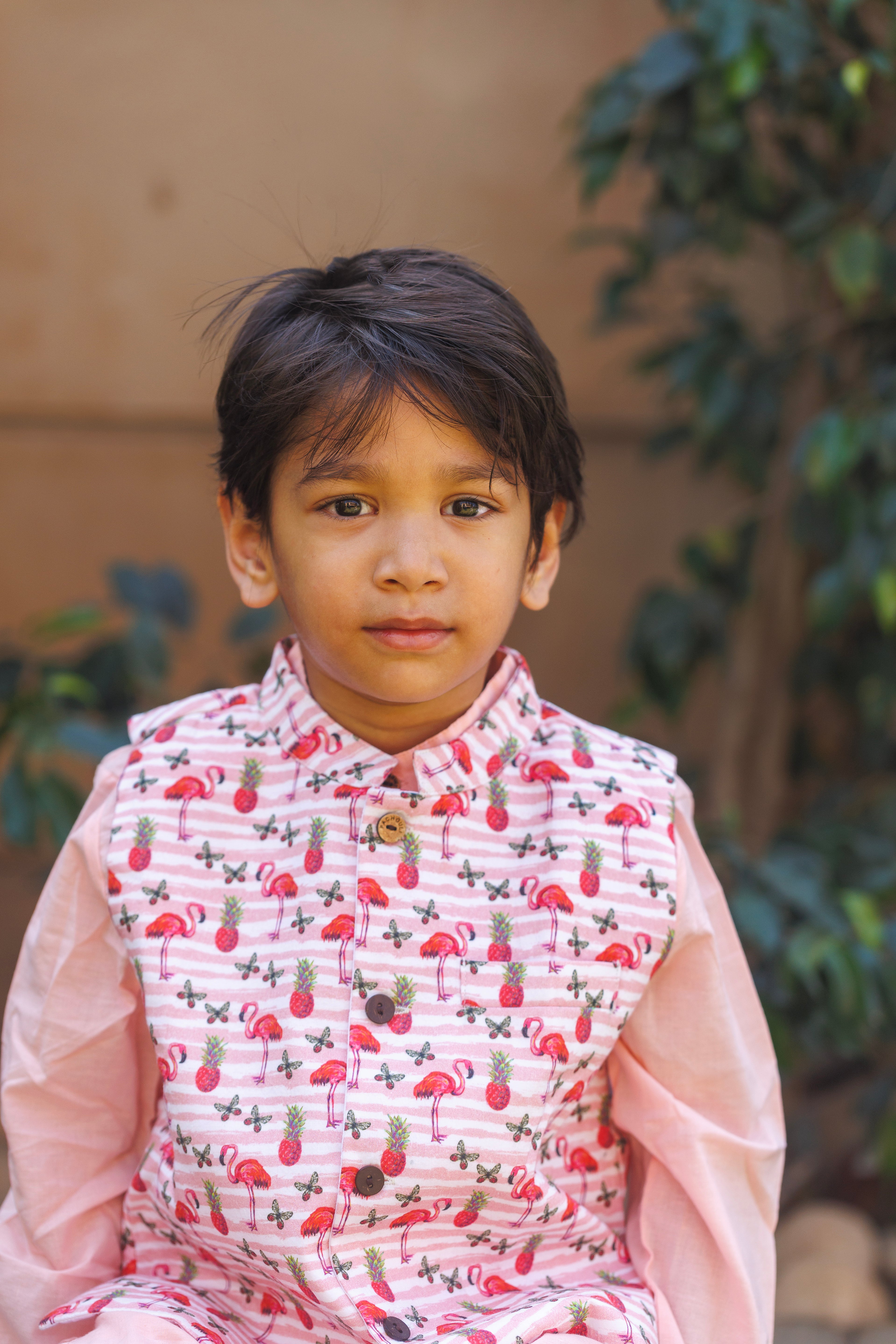 Peach Flamingo Kurta & Koti Set