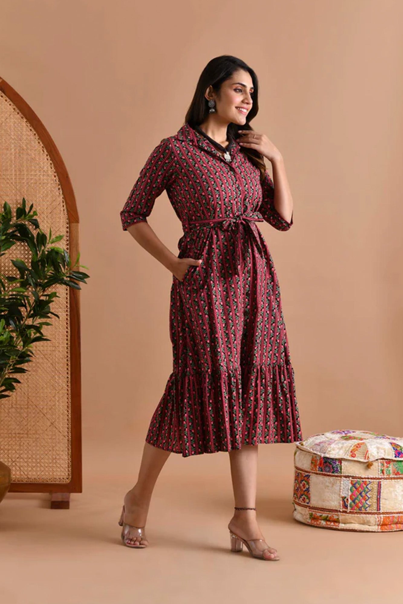 Shirt Dress Women Chandini Striped Red