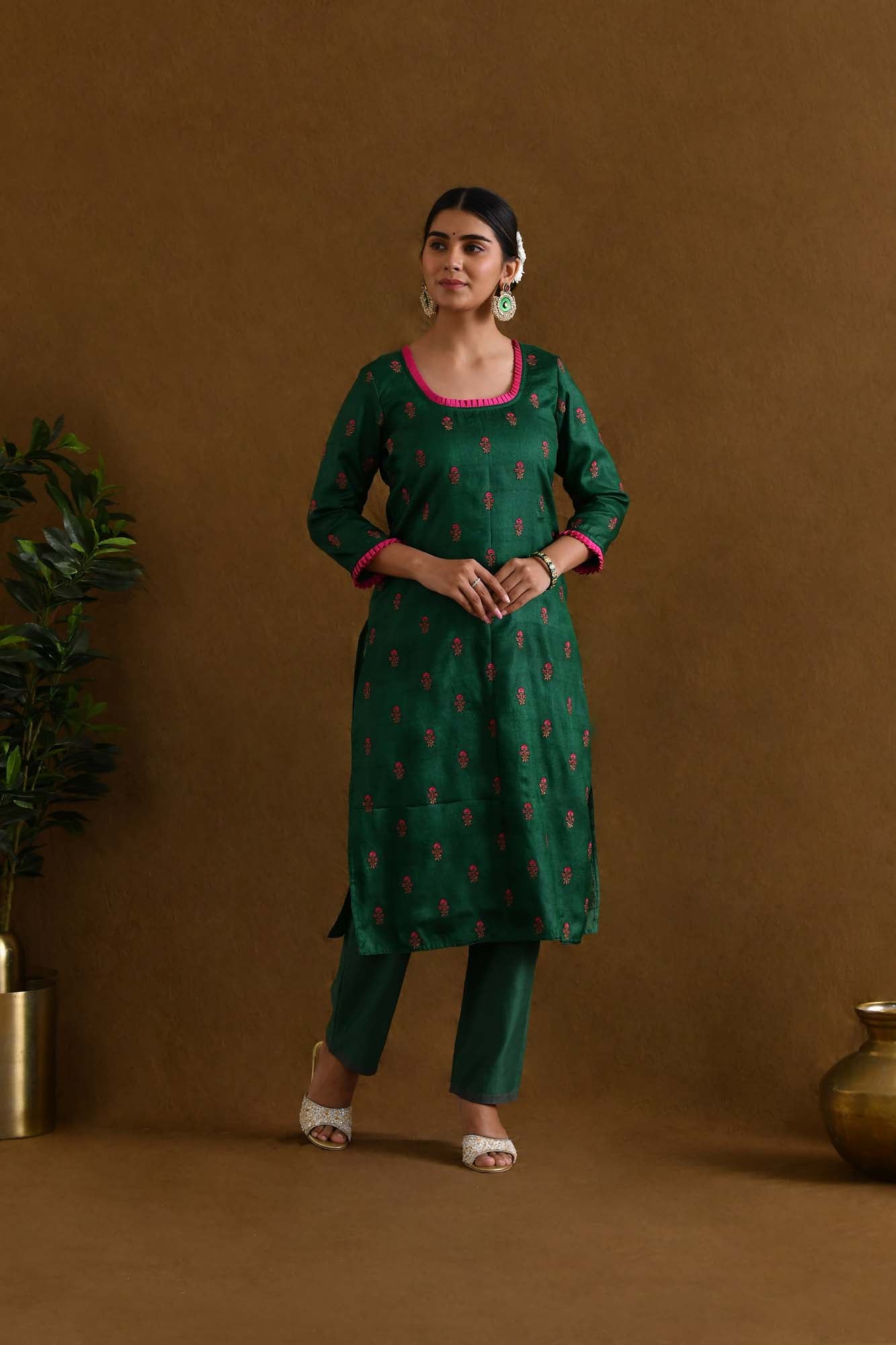 Suit Set Womens Set of 3 "Chandini" Silk Embroidered