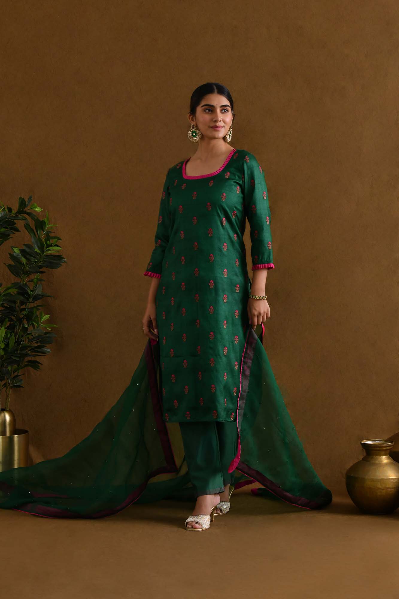 Suit Set Womens Set of 3 "Chandini" Silk Embroidered