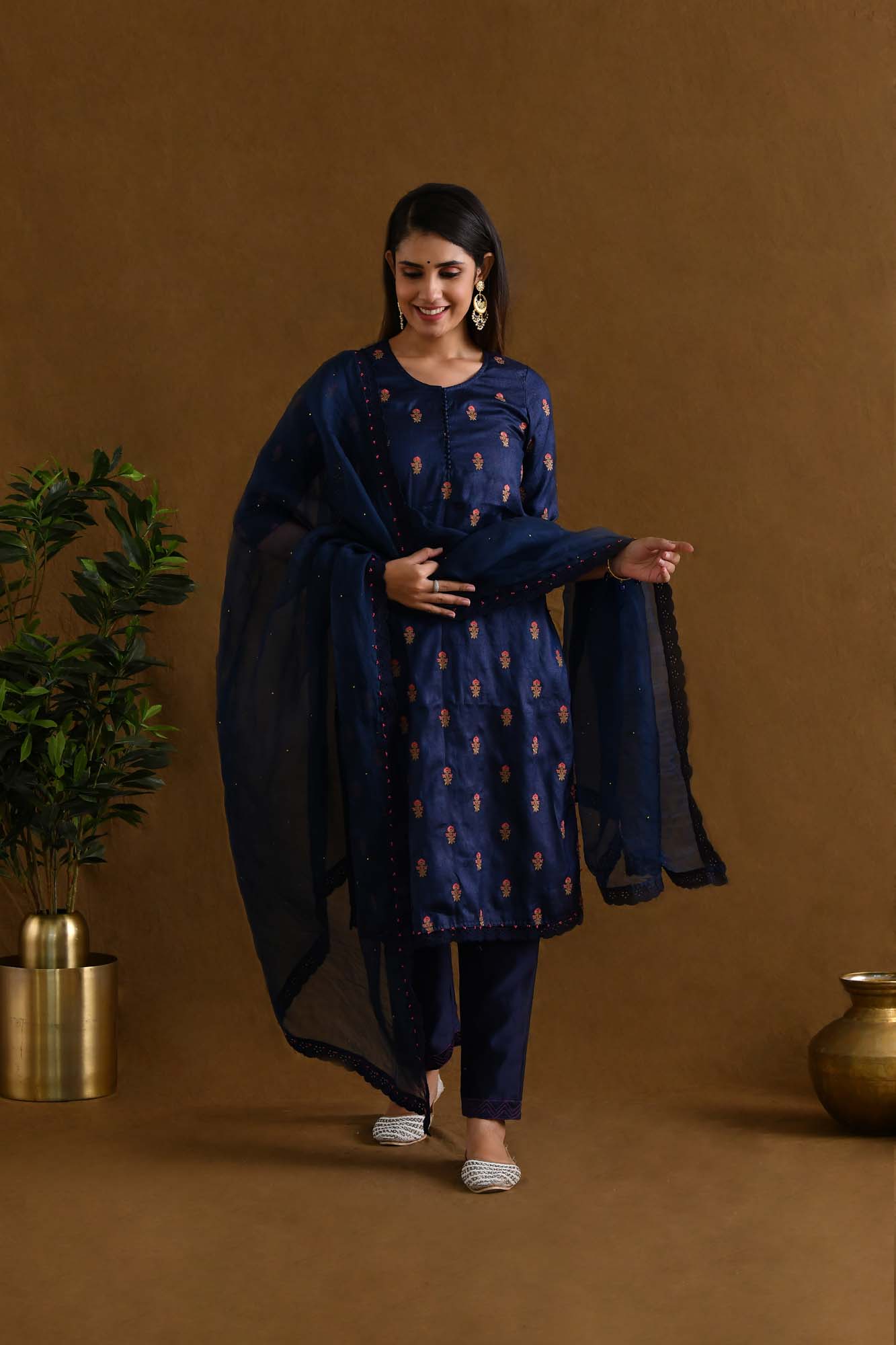 Suit Set Women Set of 3 "Chandini" Royal Silk Blue
