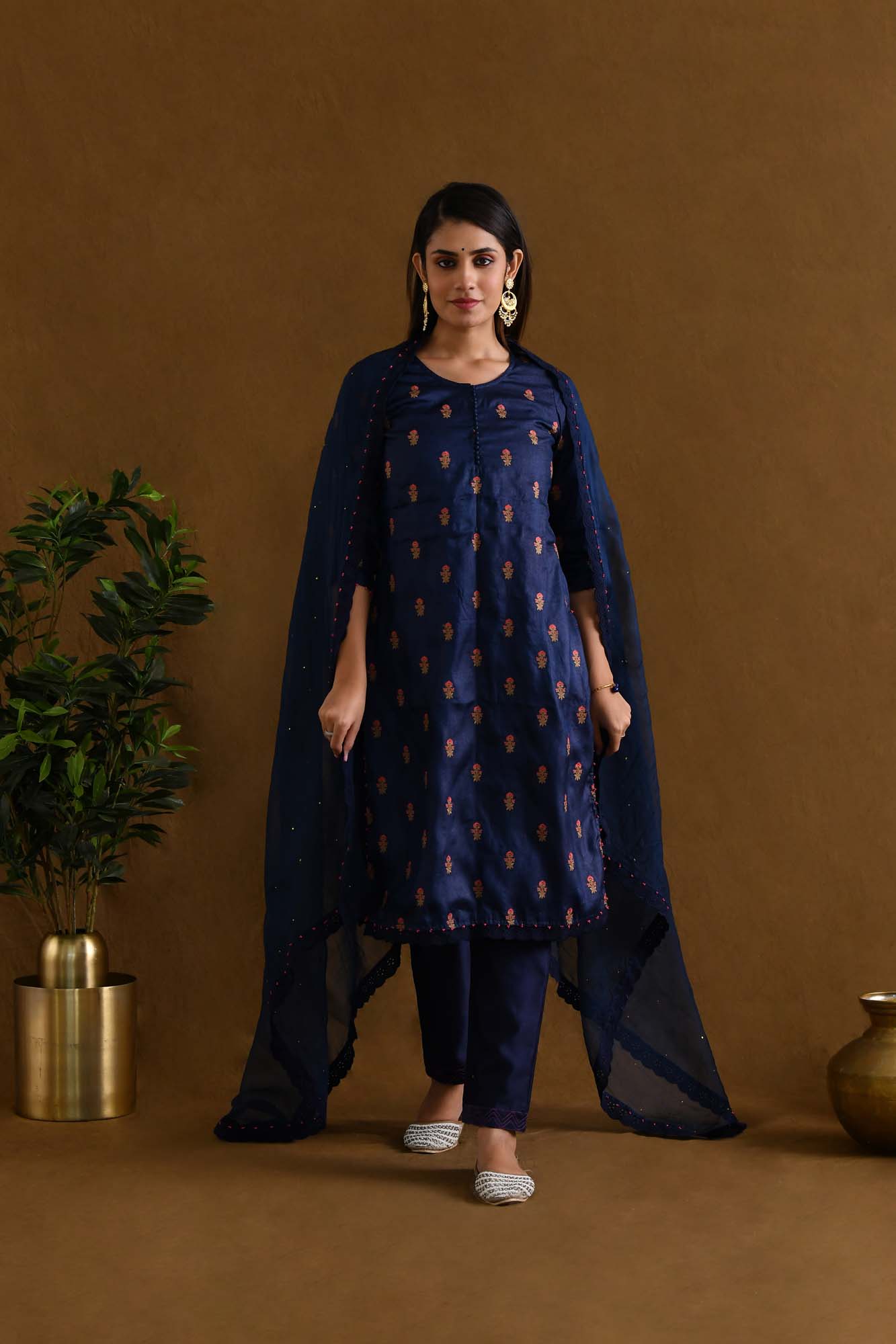 Suit Set Women Set of 3 "Chandini" Royal Silk Blue