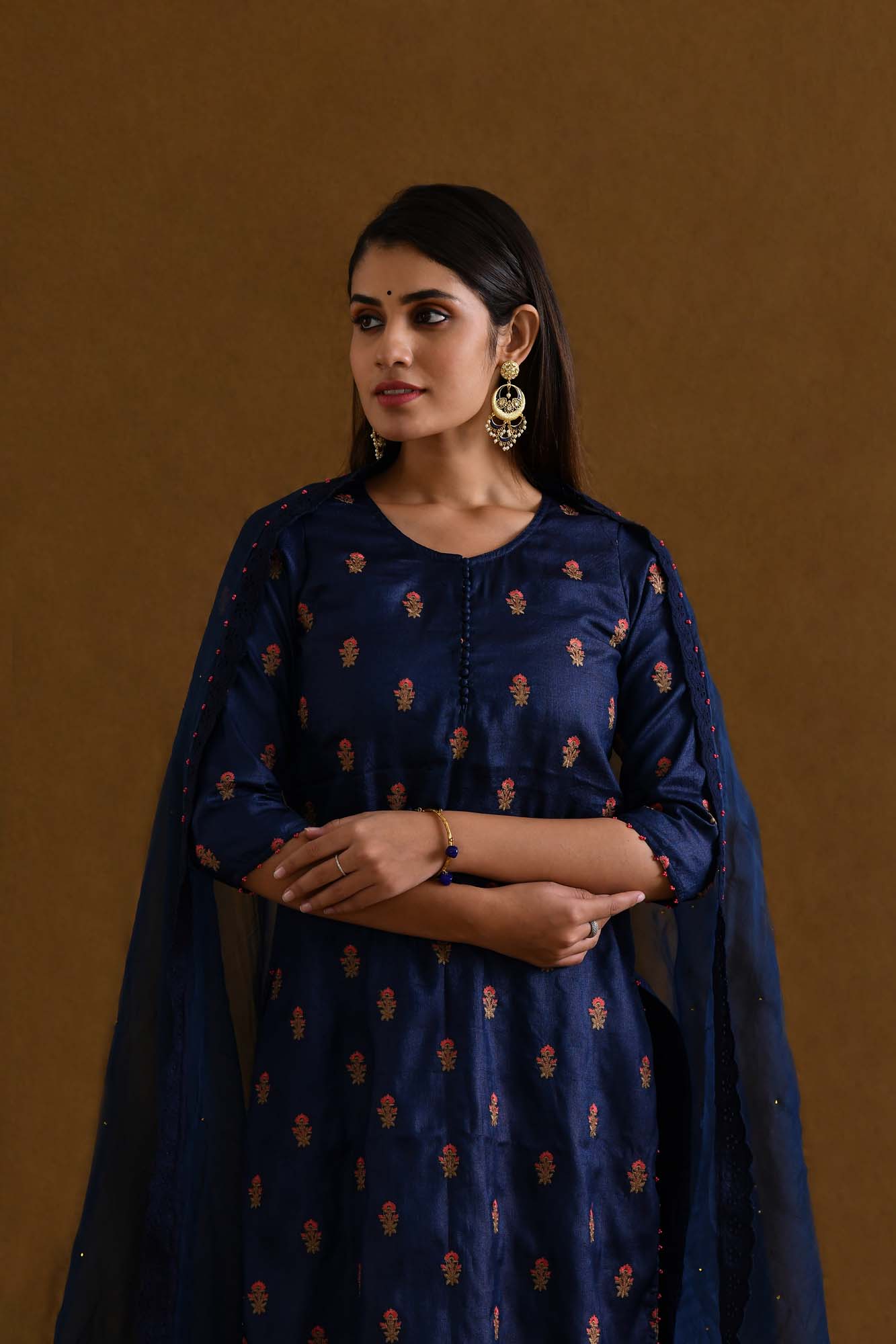 Suit Set Women Set of 3 "Chandini" Royal Silk Blue