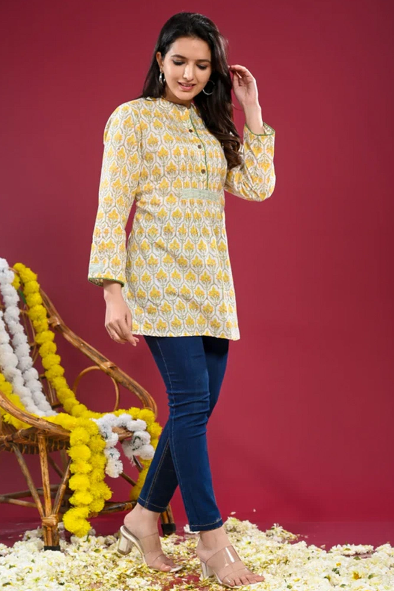 Top Arless Womens Dil E-Bahar Yellow