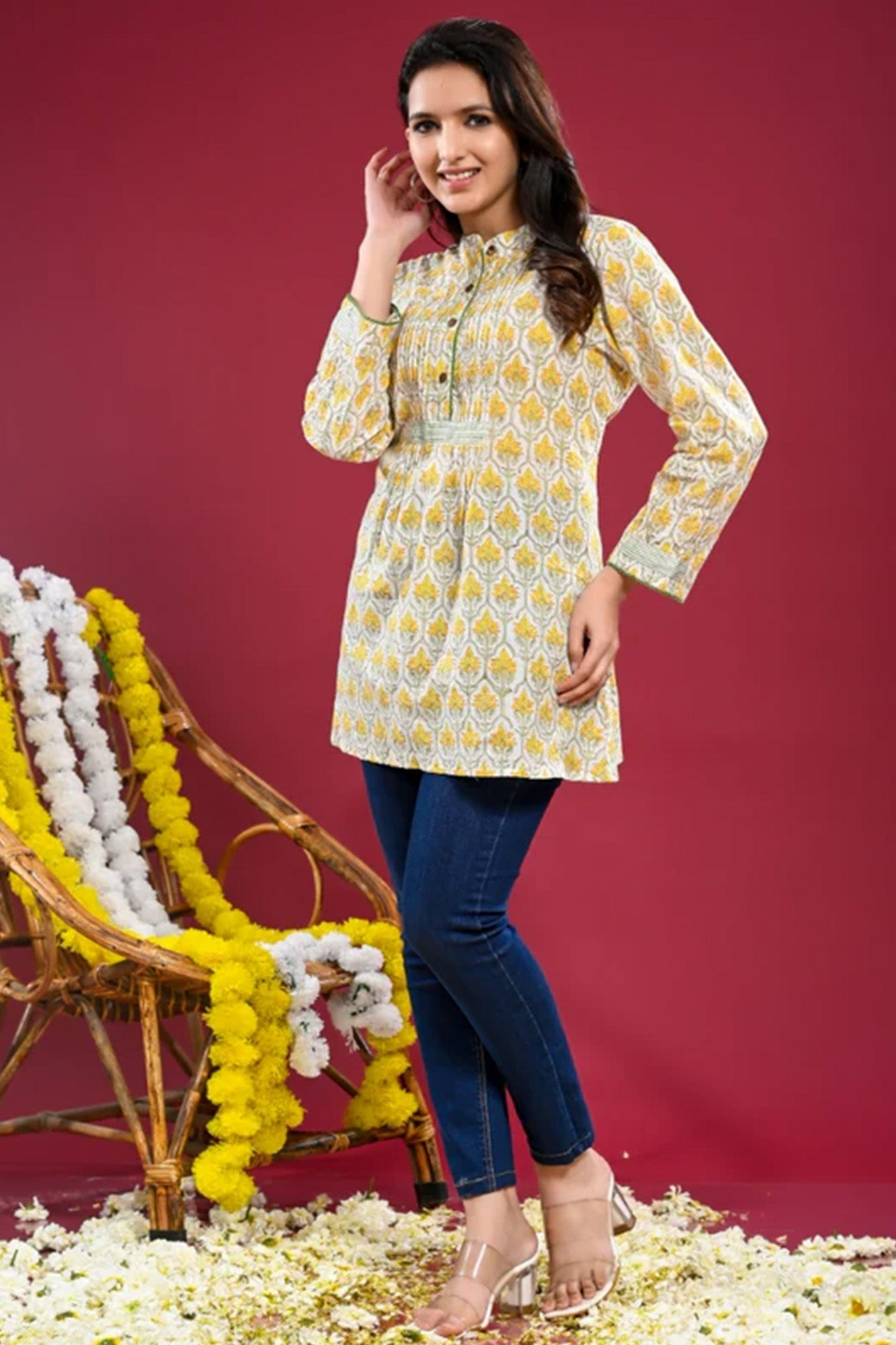 Top Arless Womens Dil E-Bahar Yellow