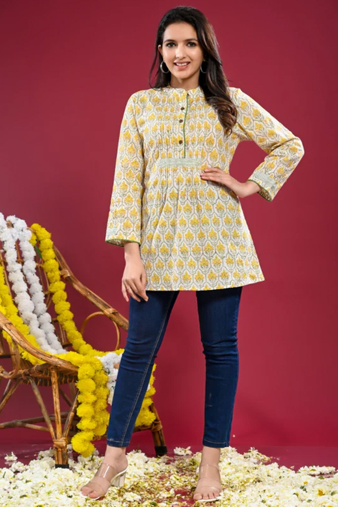 Top Arless Womens Dil E-Bahar Yellow