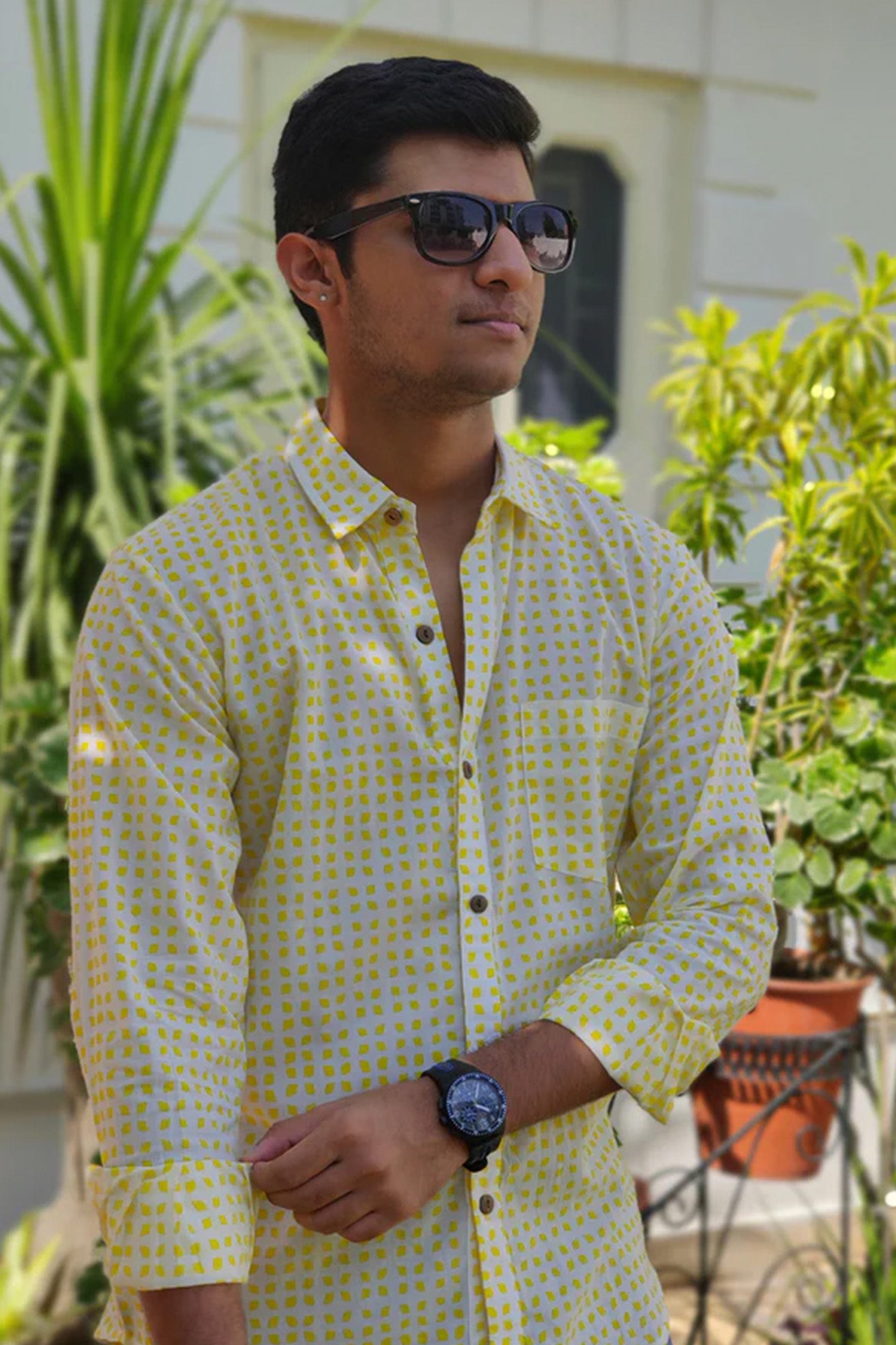 Men Yellow Diamond Full Sleeve Shirt