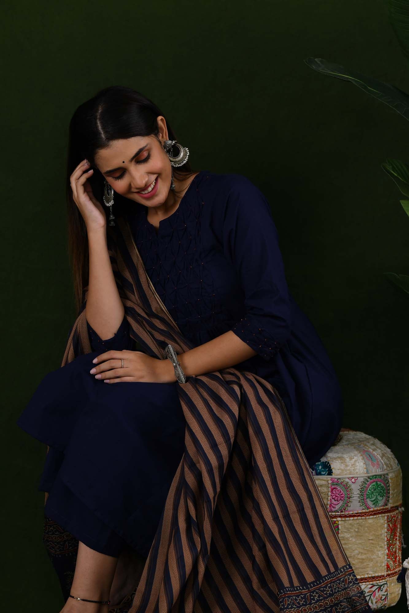 Suit Set Women Set of 3 "Chandini" Smockey Navy Blue