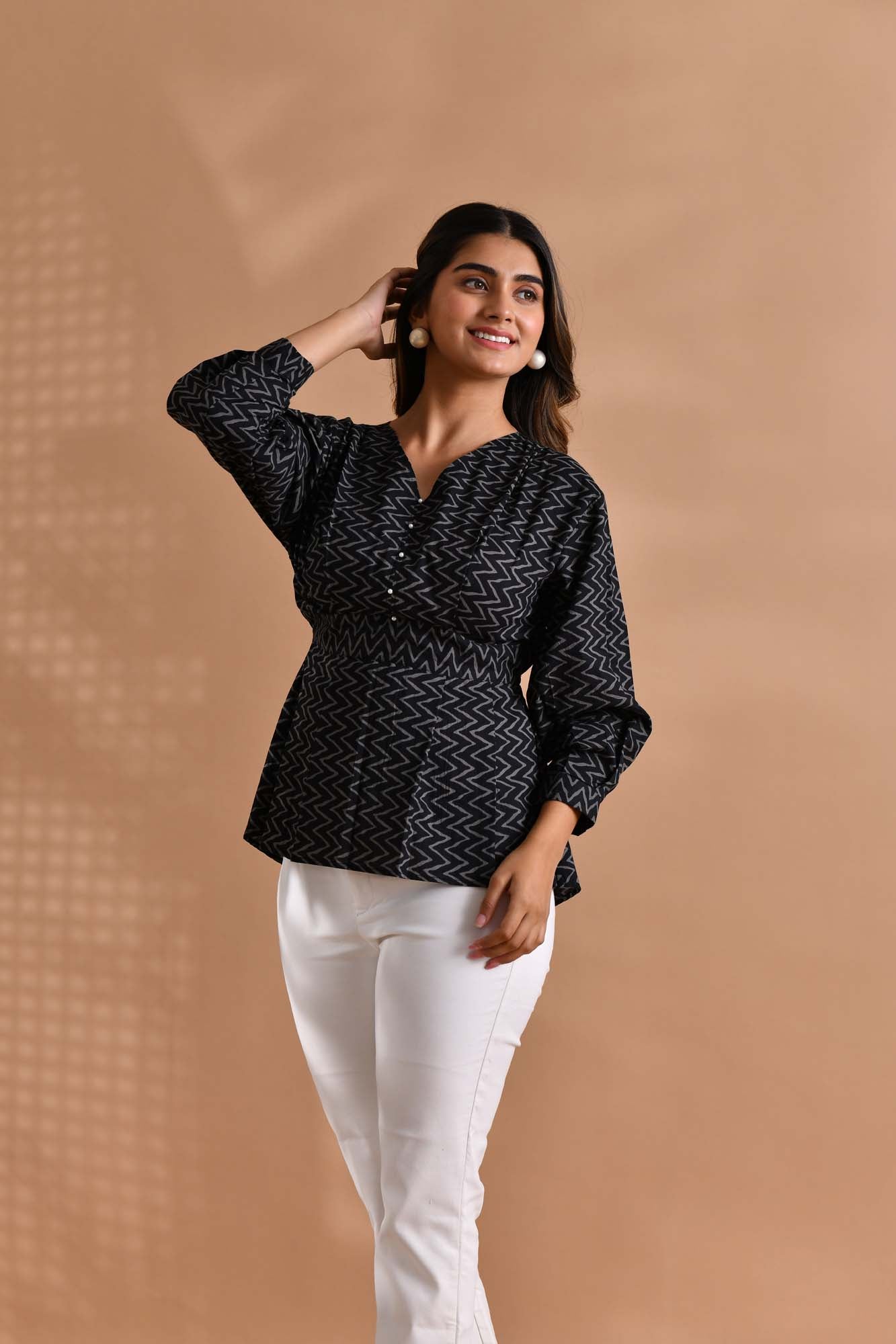 Shirt Women Peplum Chevron Black