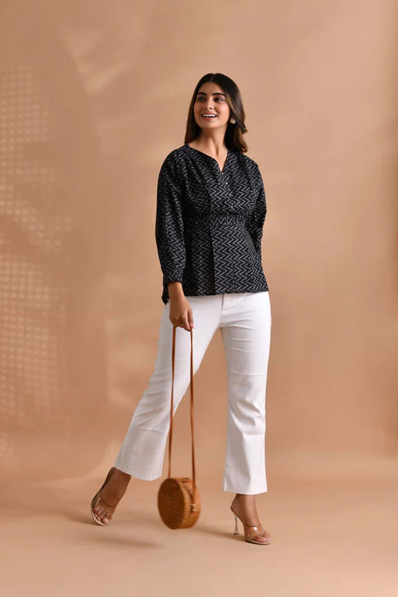 Shirt Women Peplum Chevron Black