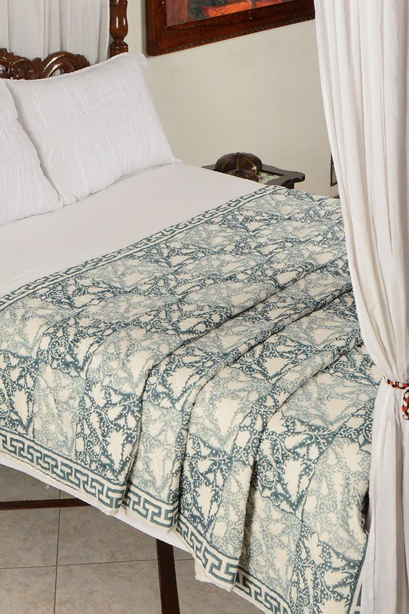Floral Patch Aqua Blue Razai
