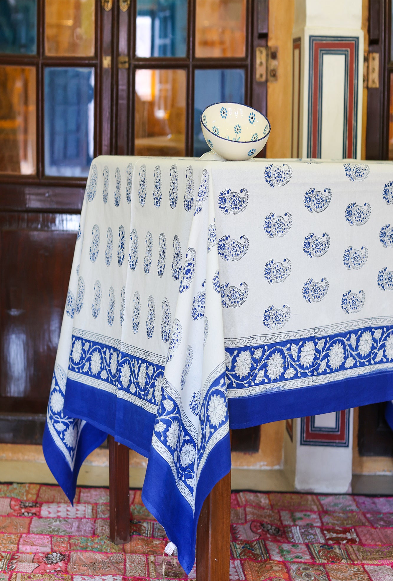 Table Cover Block Printed Blue