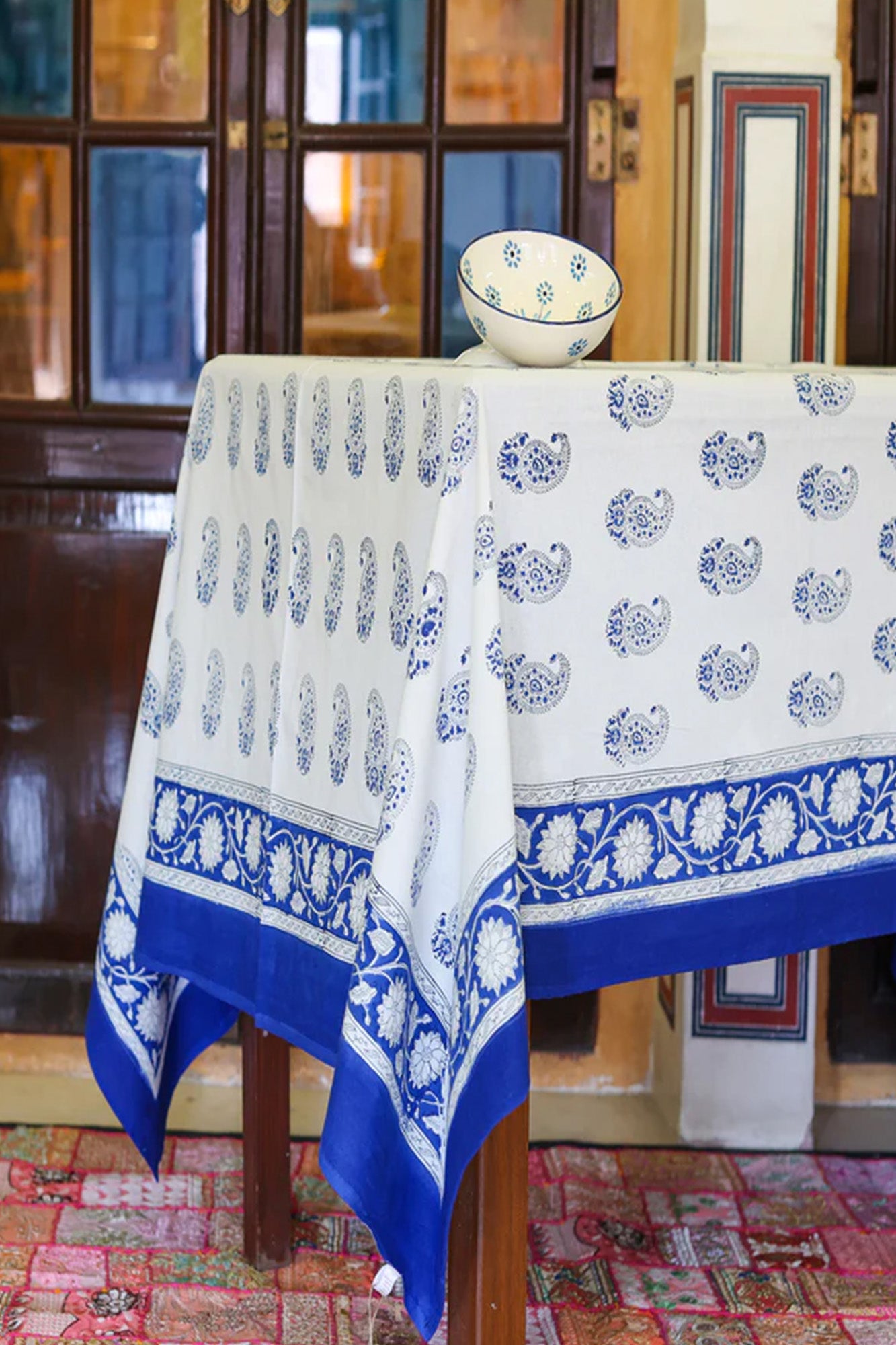 Table Cover Block Printed Blue