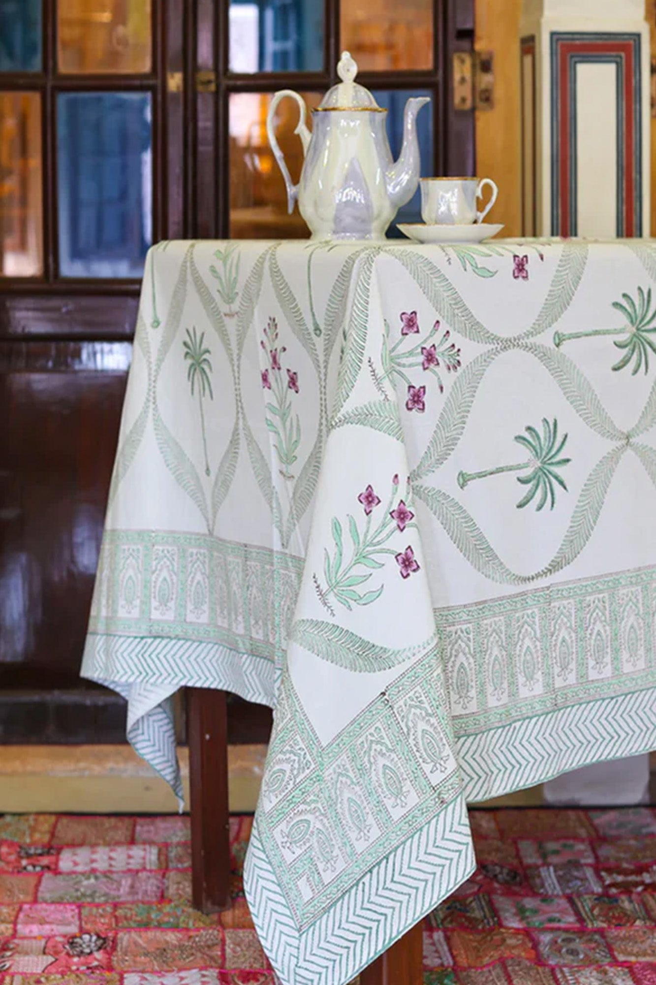 Table Cover Block Printed Green