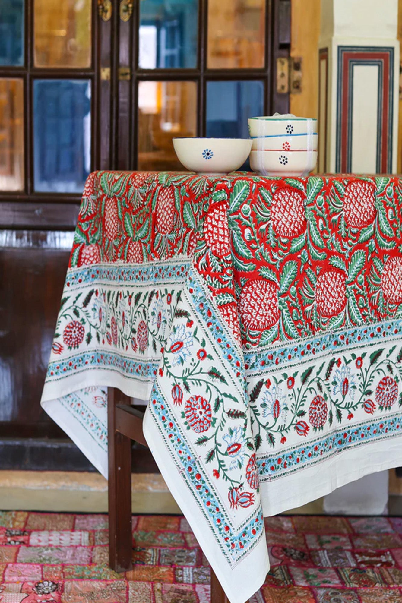 Table Cover Block Printed Red