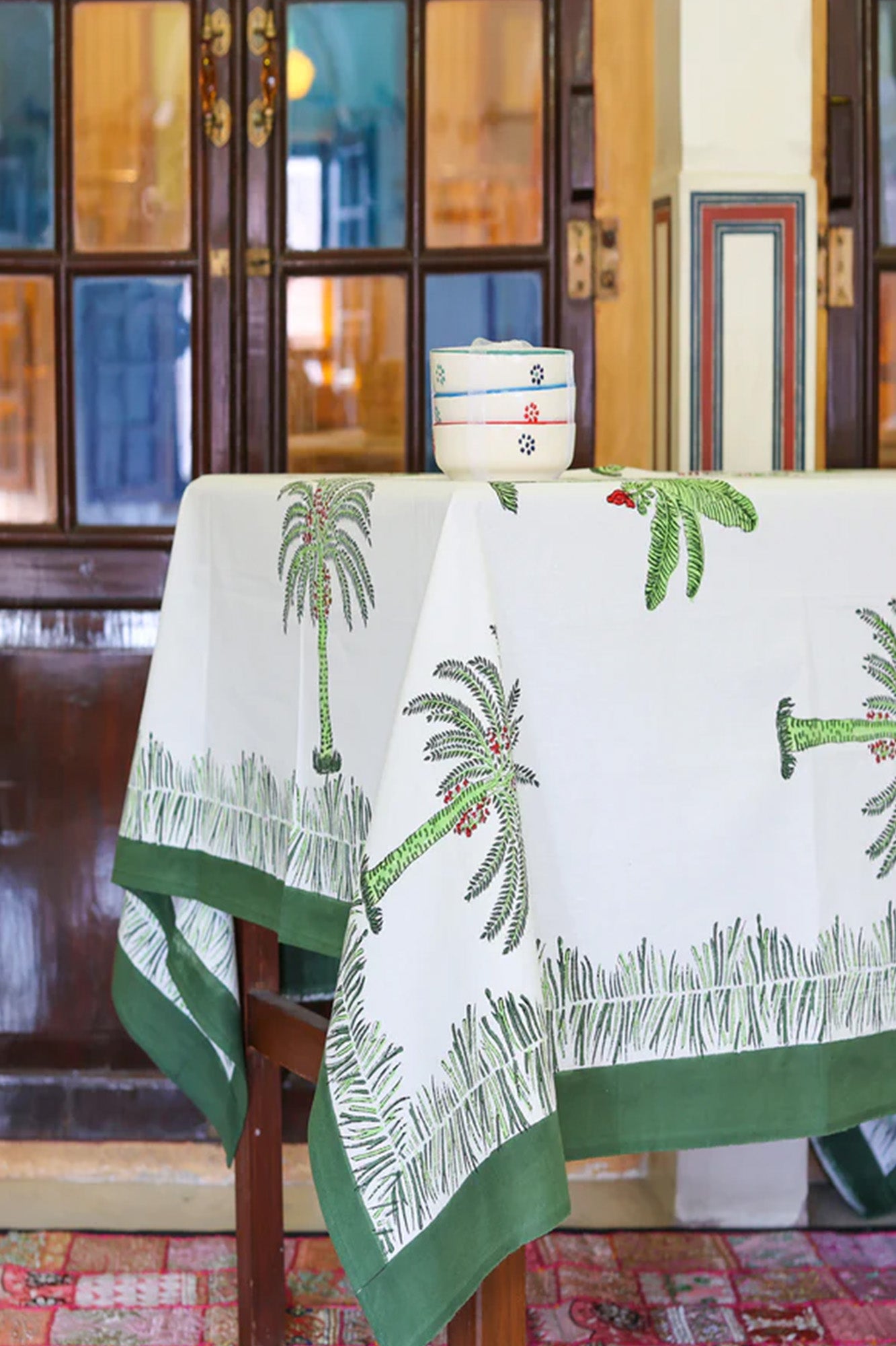 Table Cover Block Printed Green