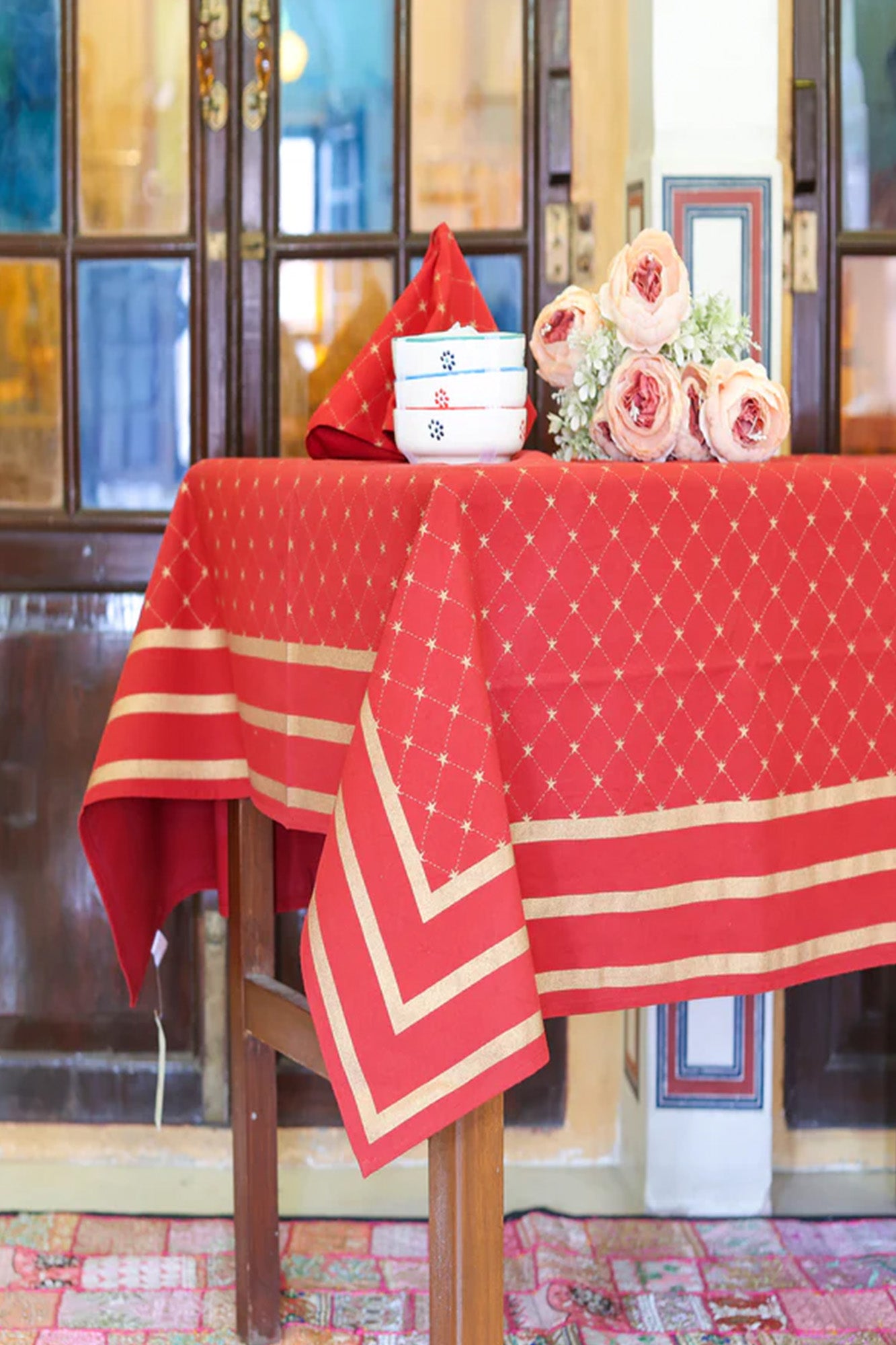 Table Cover Block Printed Red