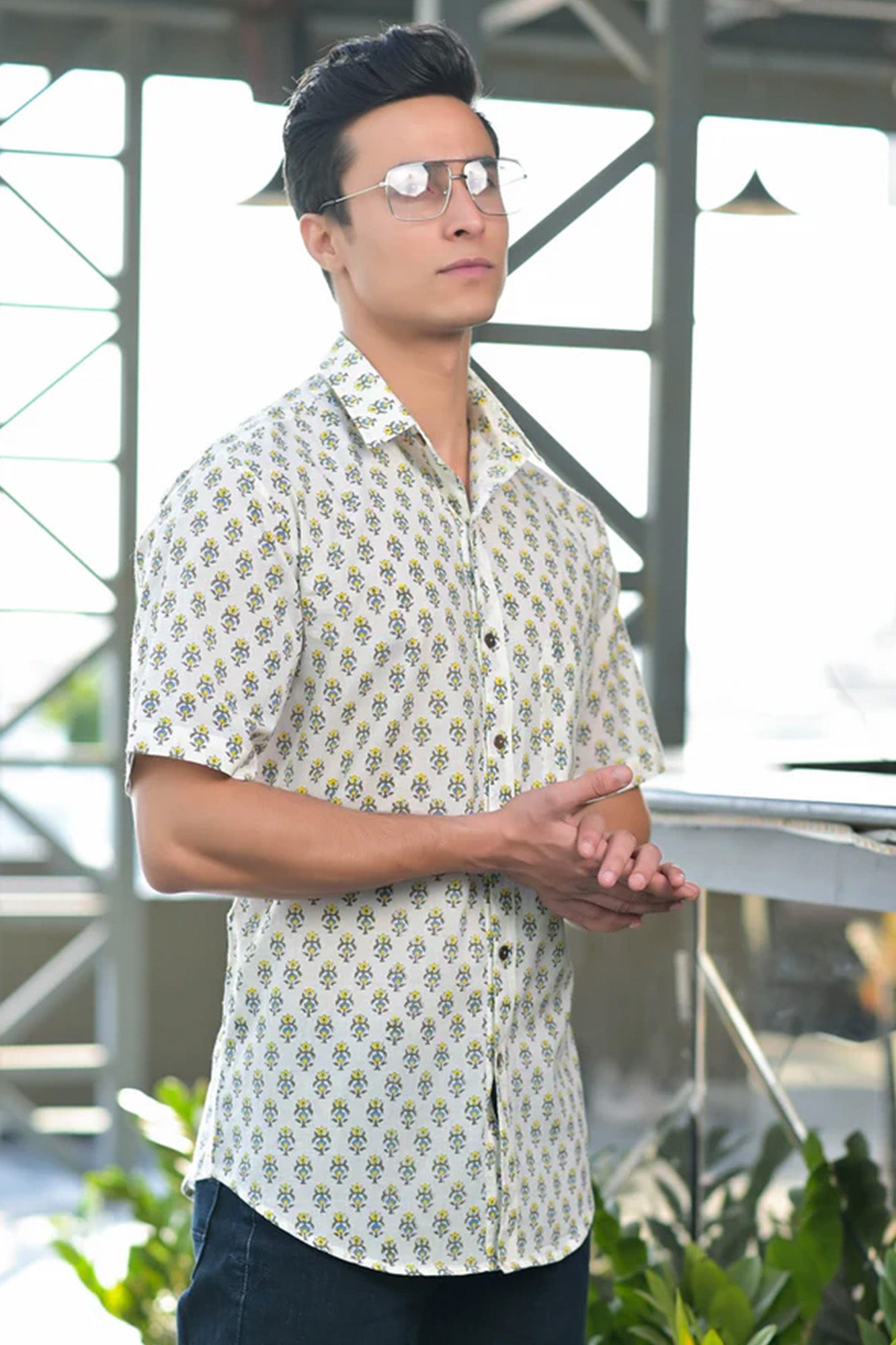 Shirt Half Sleeve Mens Mustard Yellow