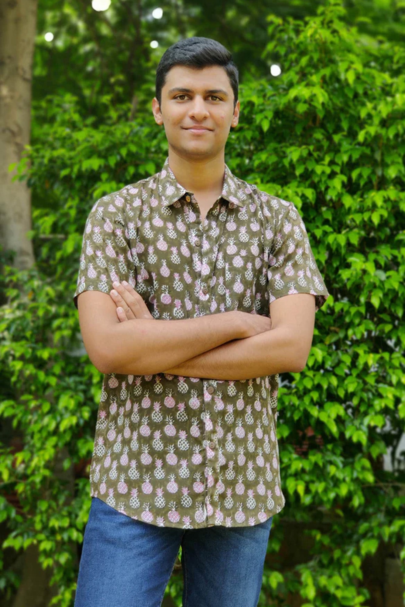 Men Half Sleeve Shirt Pink Pine