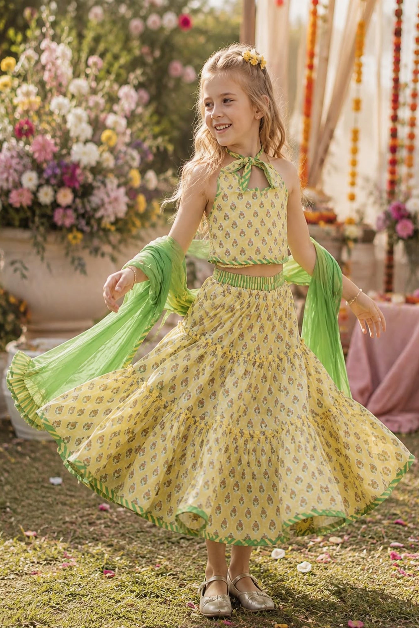 Lemon Breeze Tier Lehenga Set