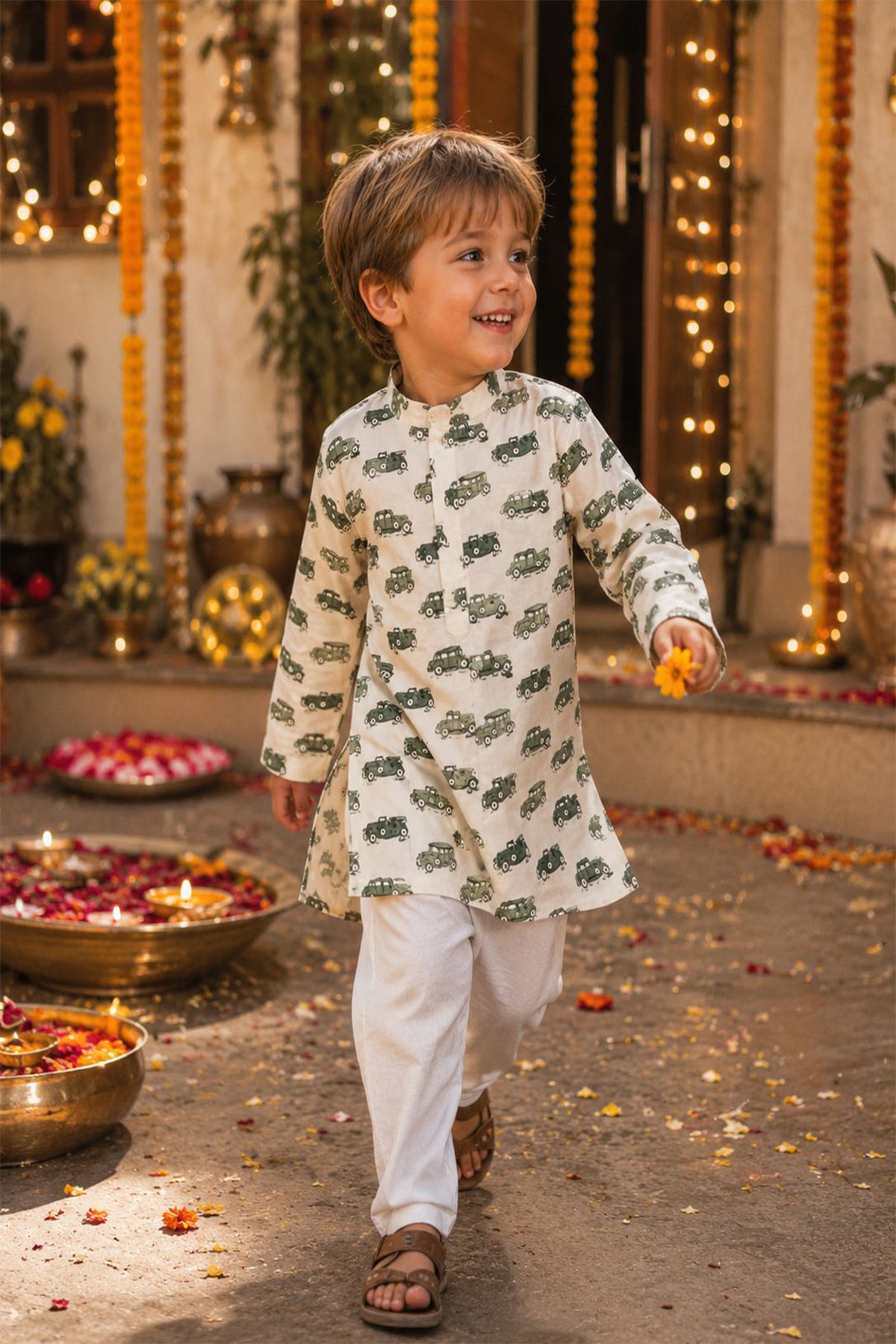 Green Cars Boy Kurta