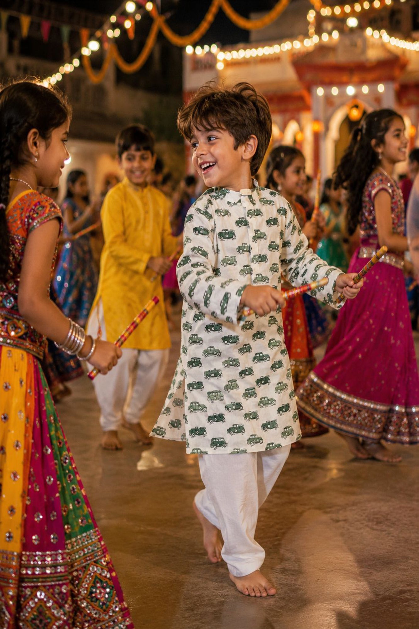 Green Cars Boy Kurta