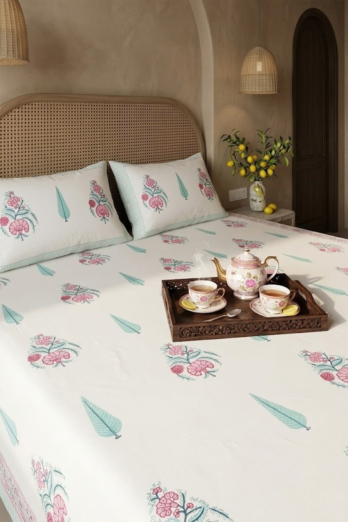 Marigold Pink Bed Sheet With Pillow