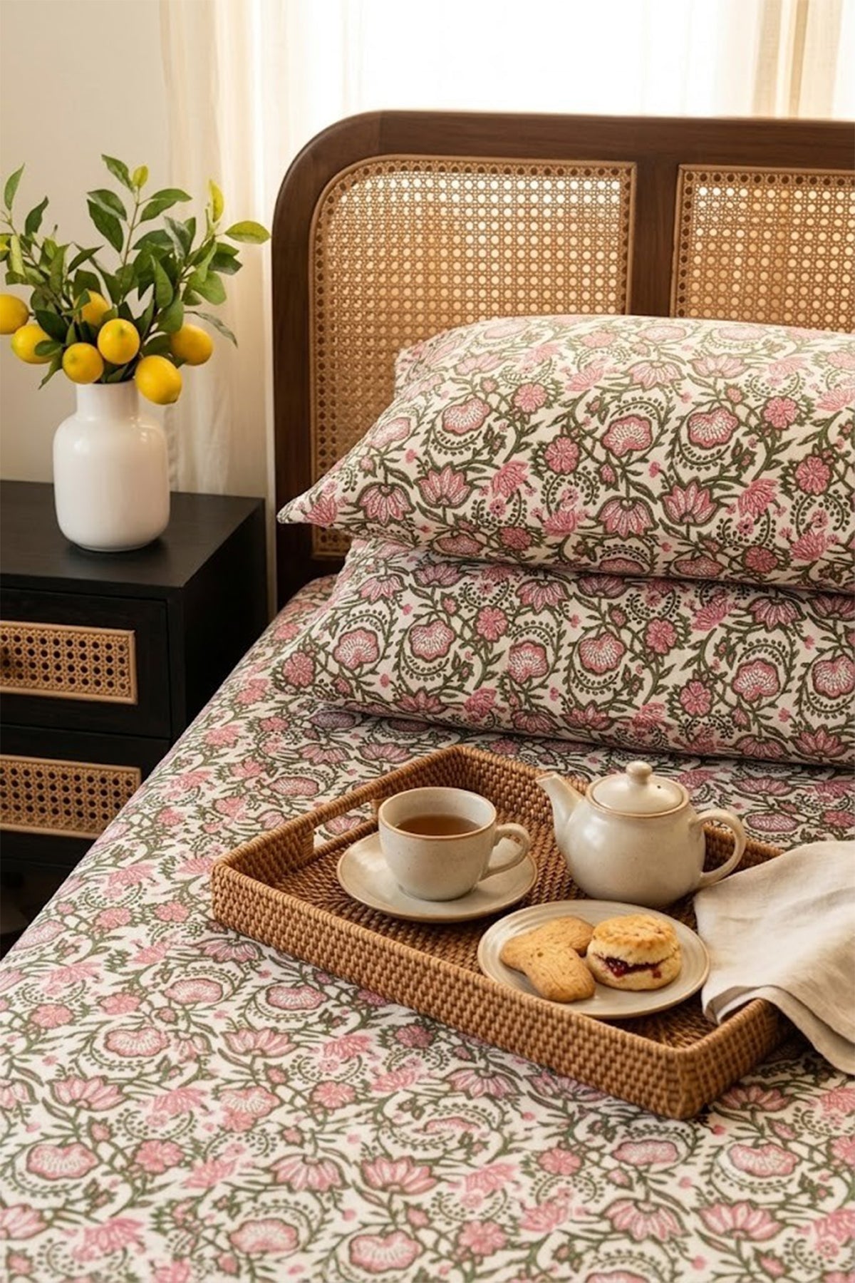 Lotus Pink Bed Sheet With Pillow