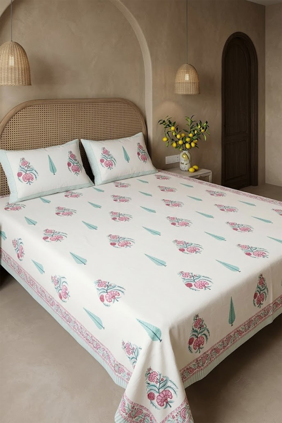 Marigold Pink Bed Sheet With Pillow