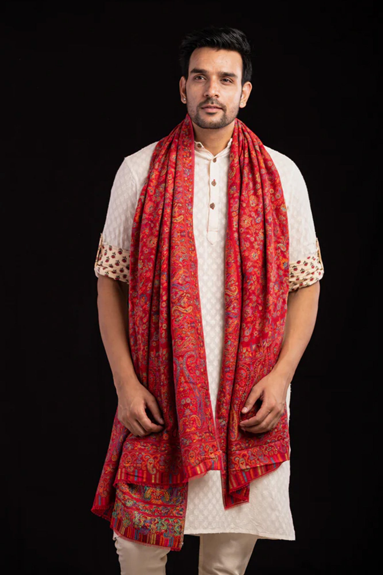Men Floral Red Pashmina Stole
