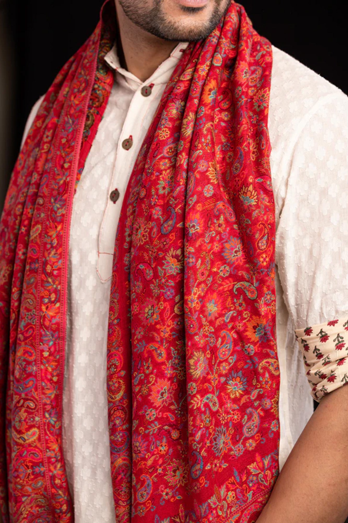 Men Floral Red Pashmina Stole