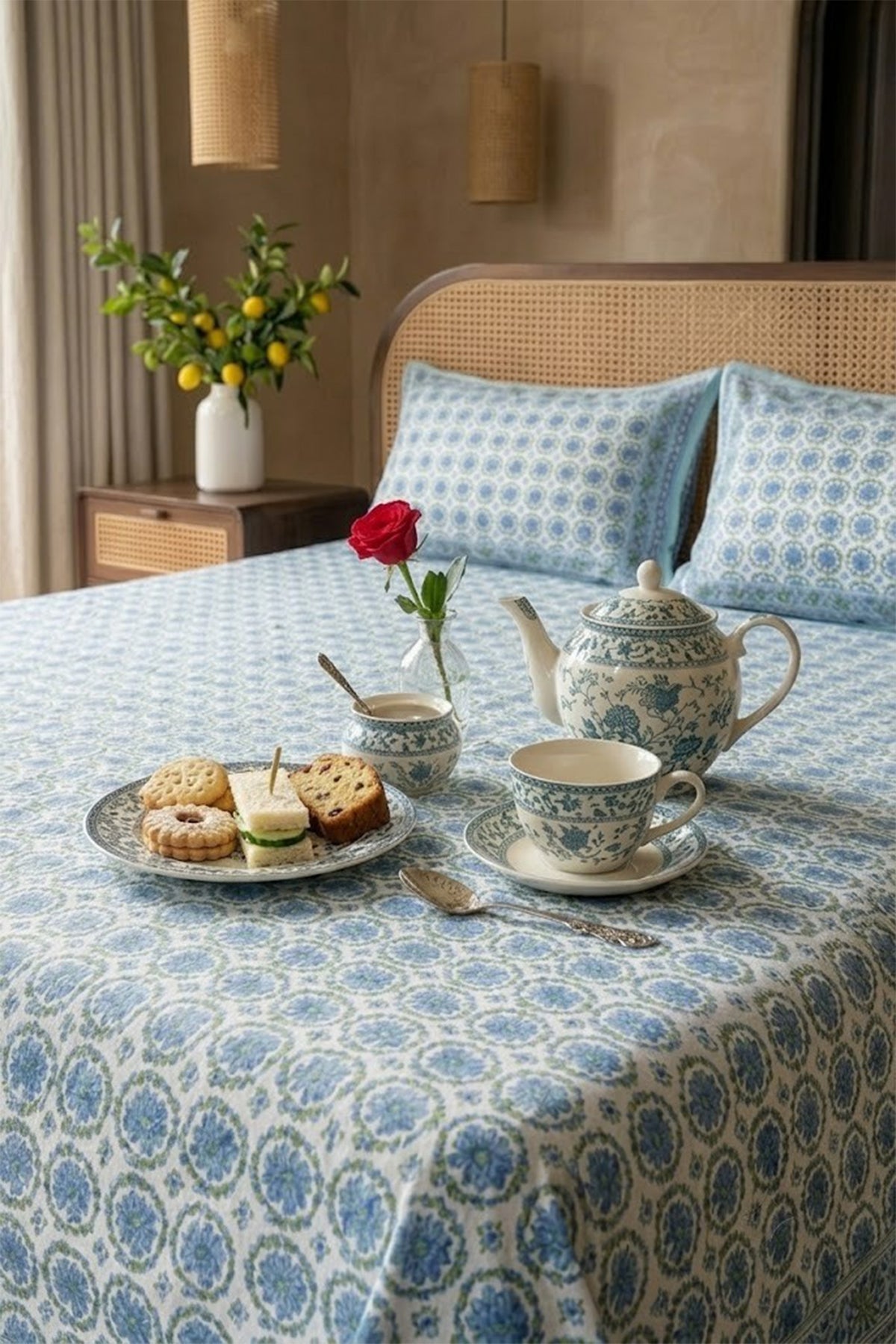 Mint Carnation Bed Sheet With Pillow
