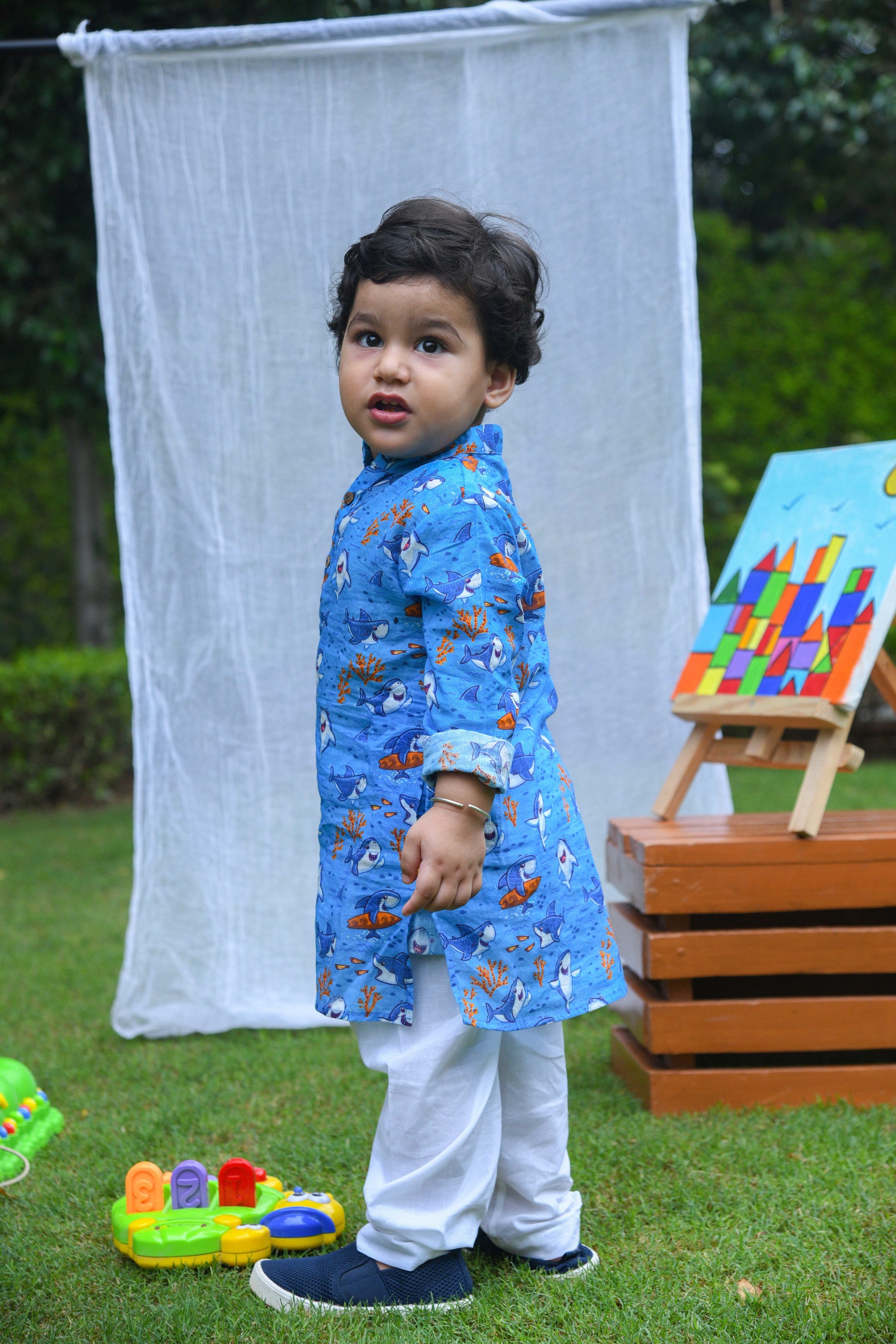 Kurta Pajama Set Infant Boy Underwater Shark