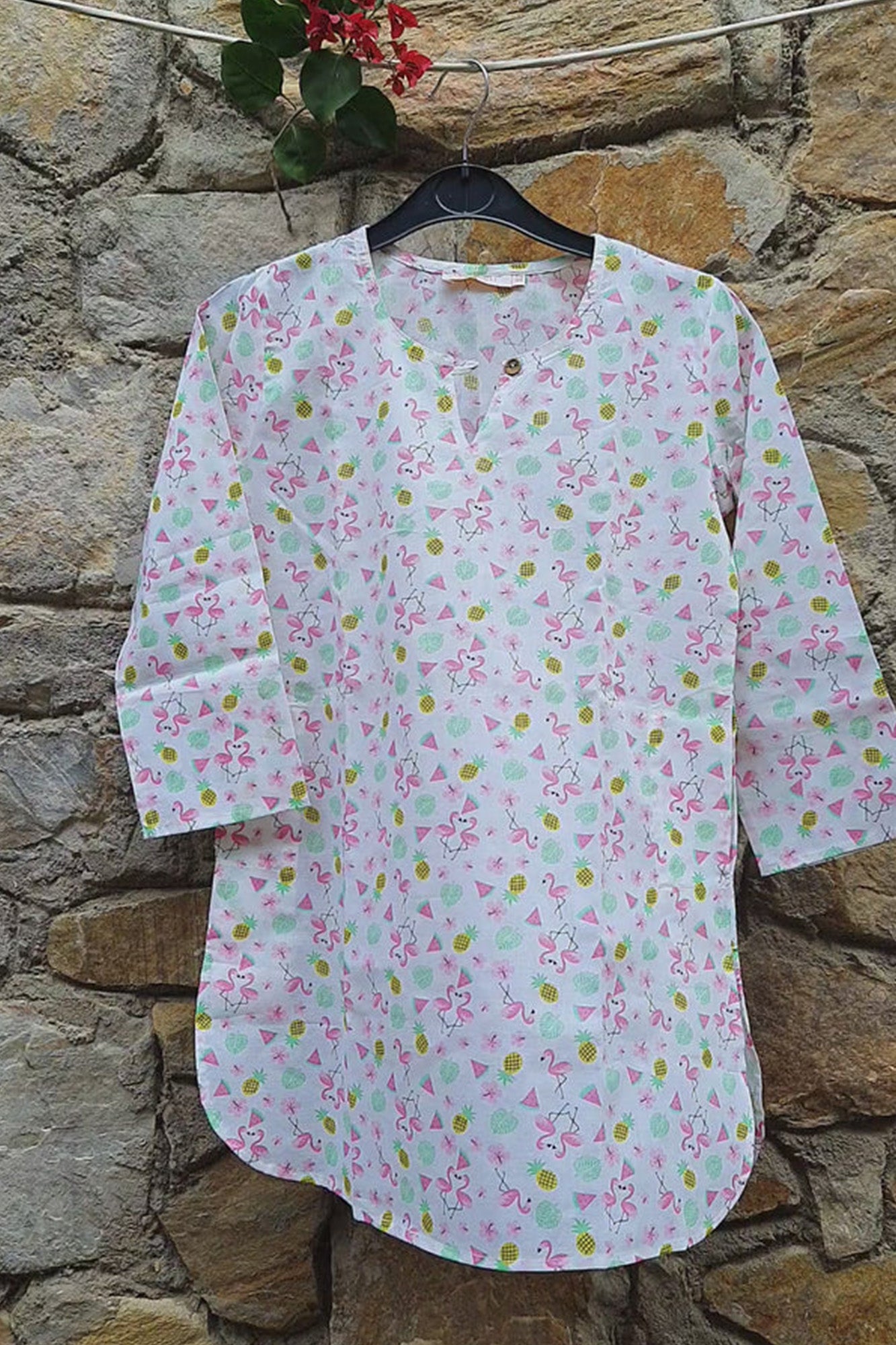 Kurta Girl Flamingo White