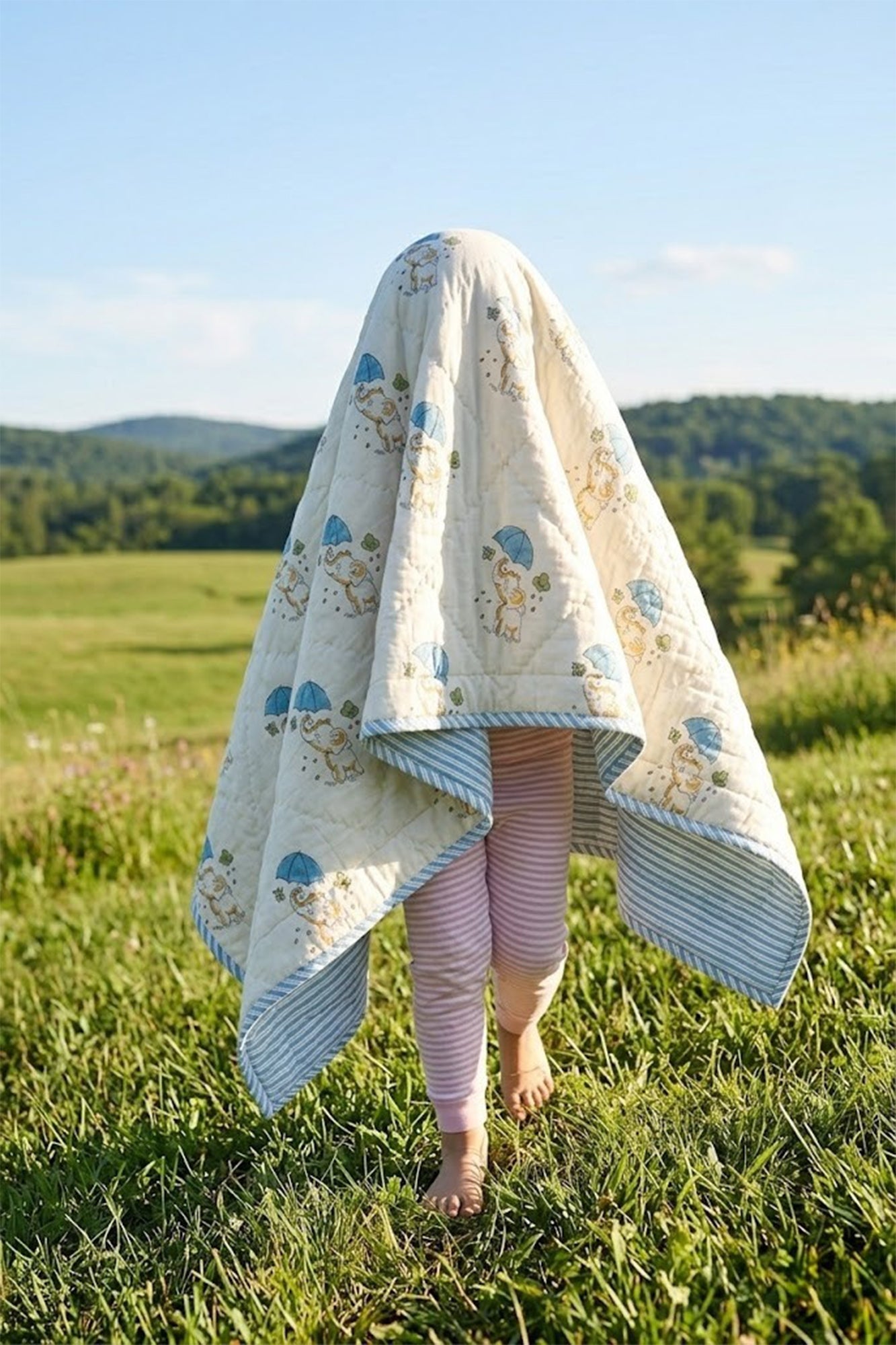 Blue Umbrella Baby Quilt