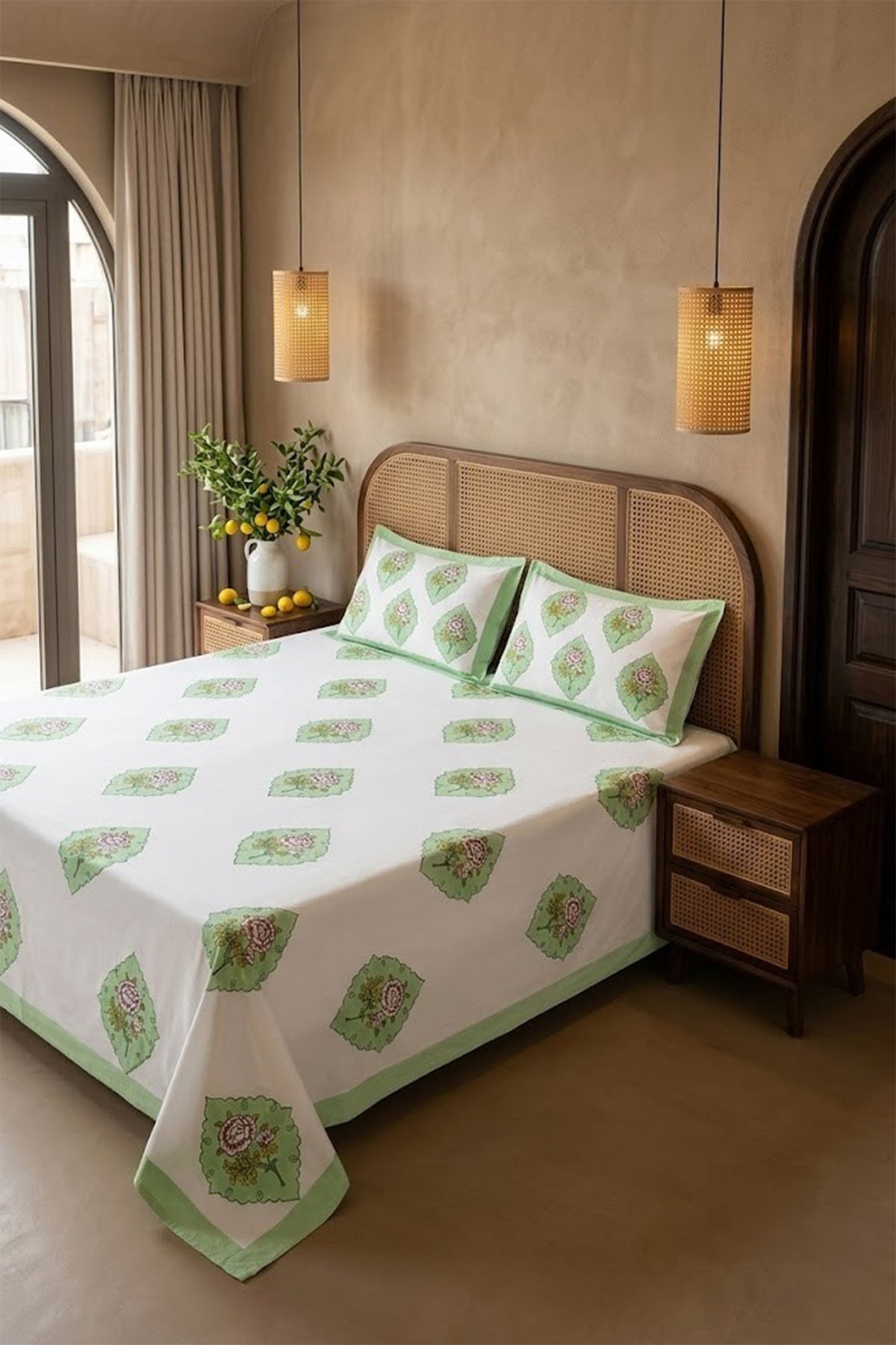Mughal Marigold Bed Sheet With Pillow