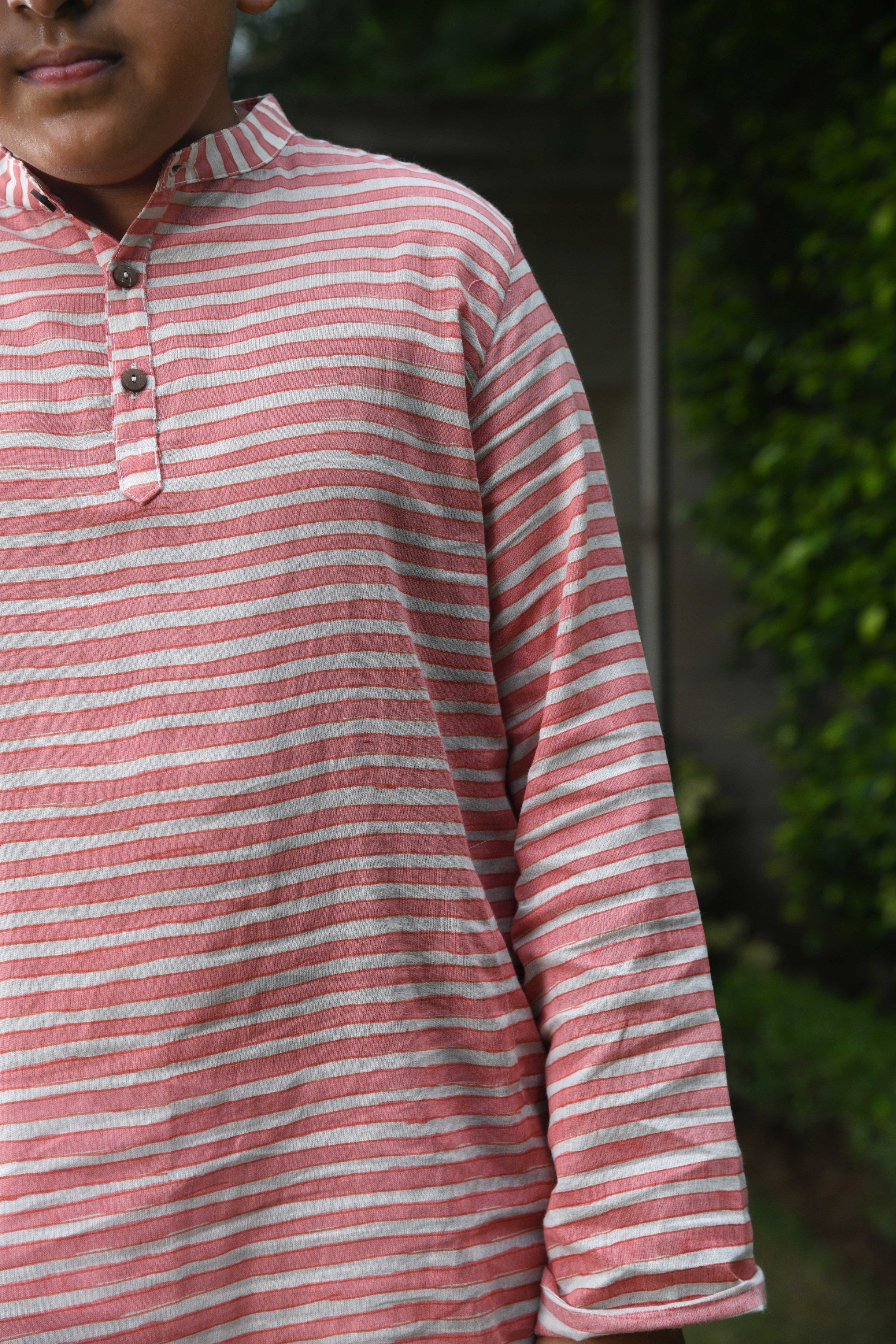Boys Striped Peach Kurta