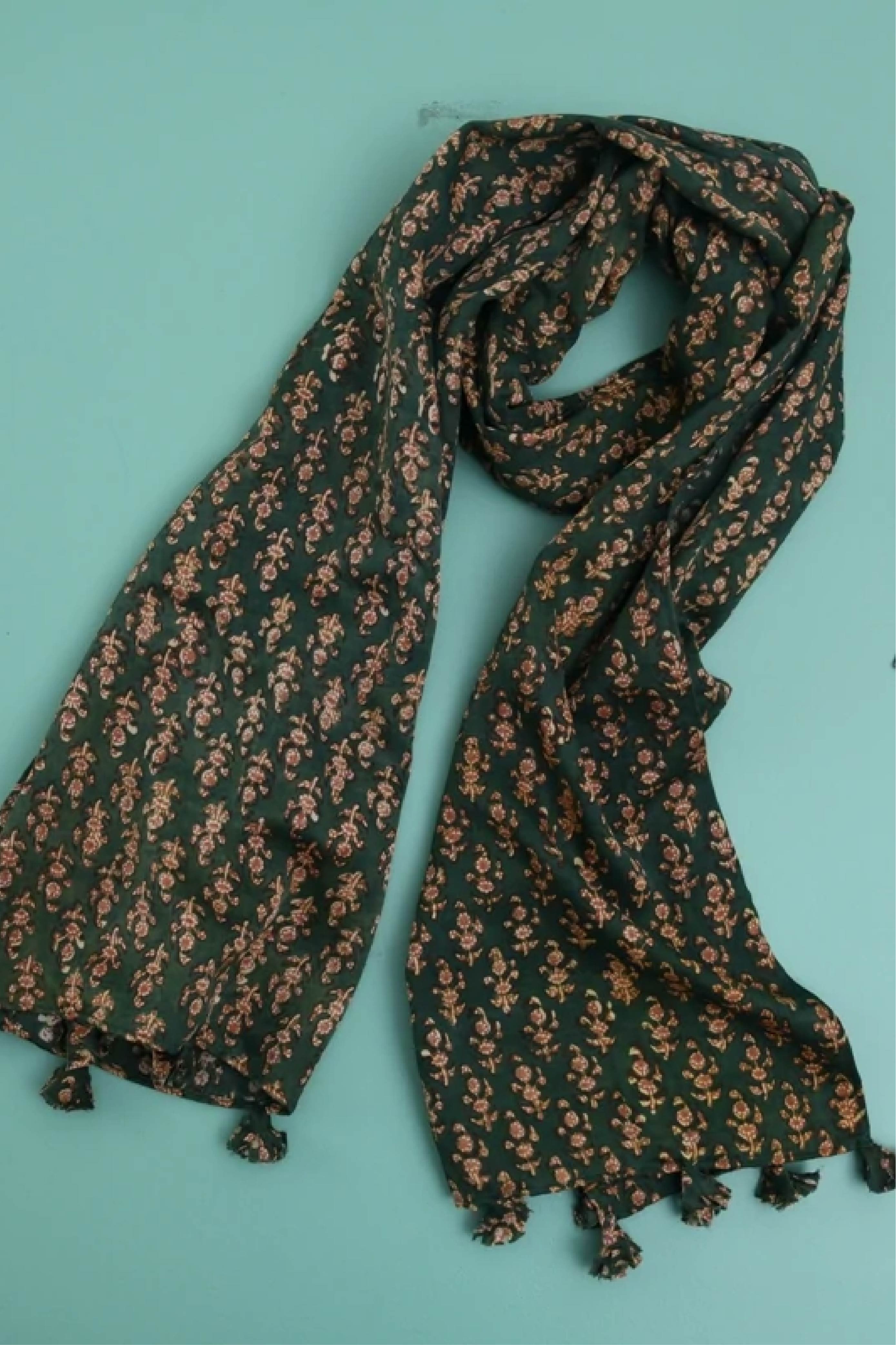 Women Pure Satin Silk - Pomegranate Green Stole