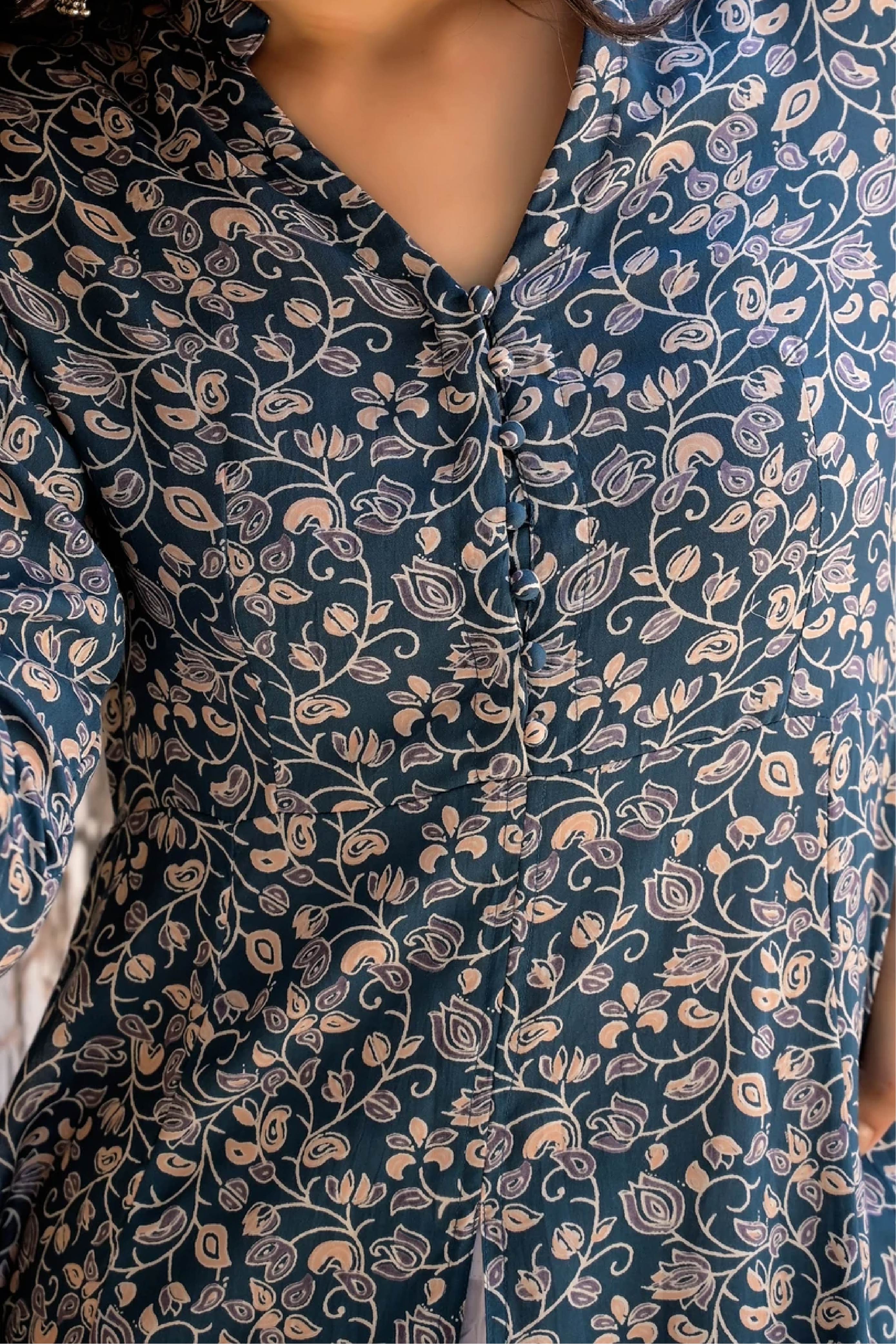 Kurta Long Women Floral Blue