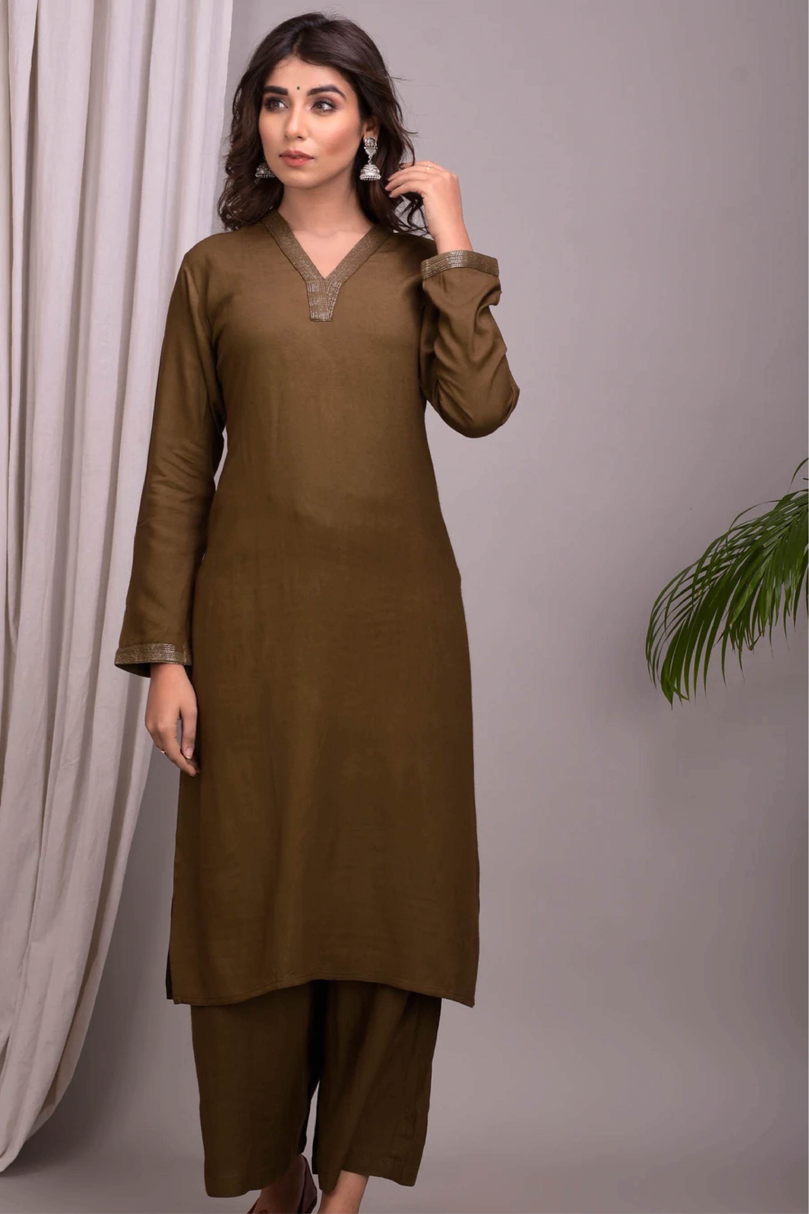 Kurta Set Women Set of 2 Olive Green